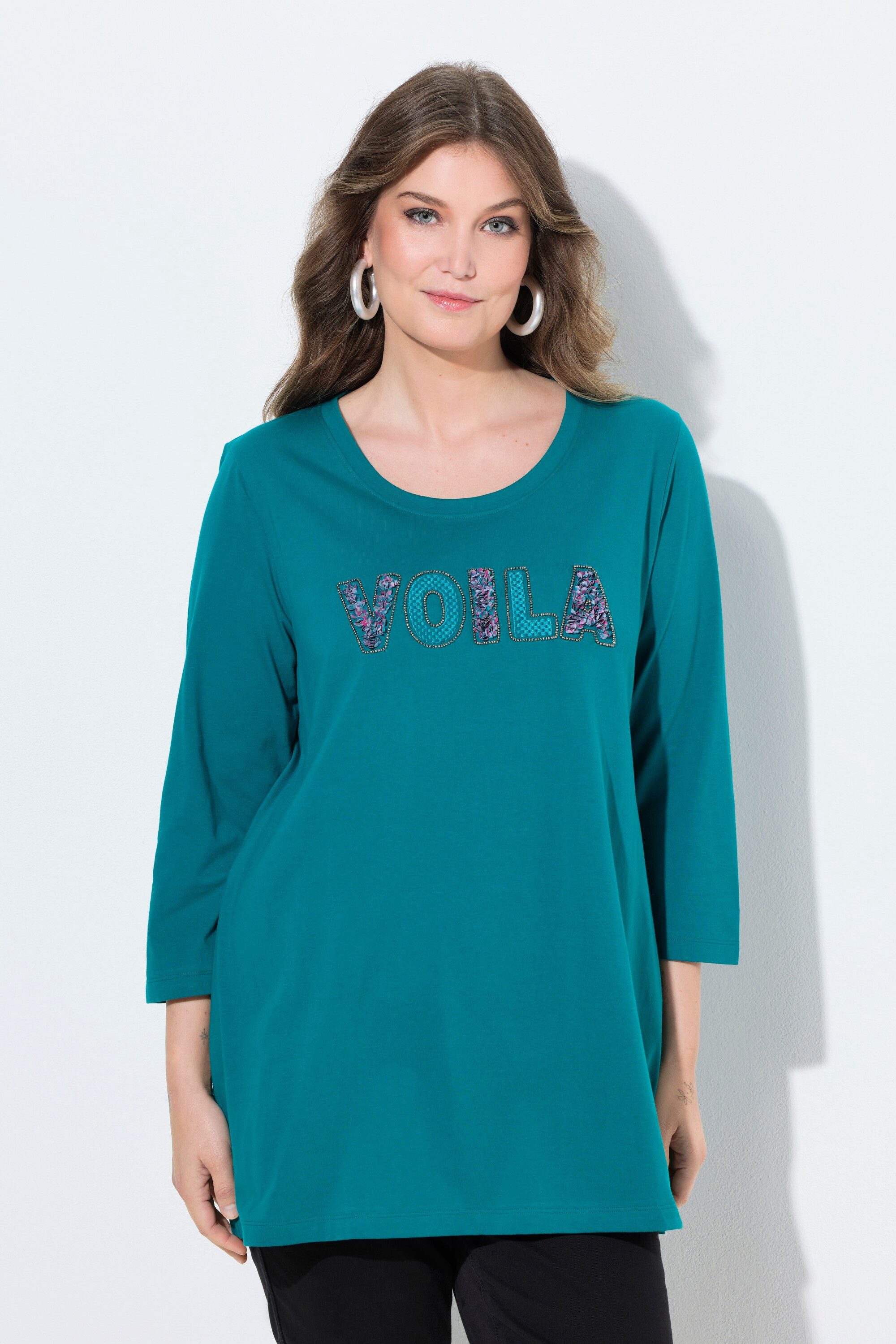 T-Shirt T-Shirt A-Linie VOILA Applikation 3/4-Ärmel