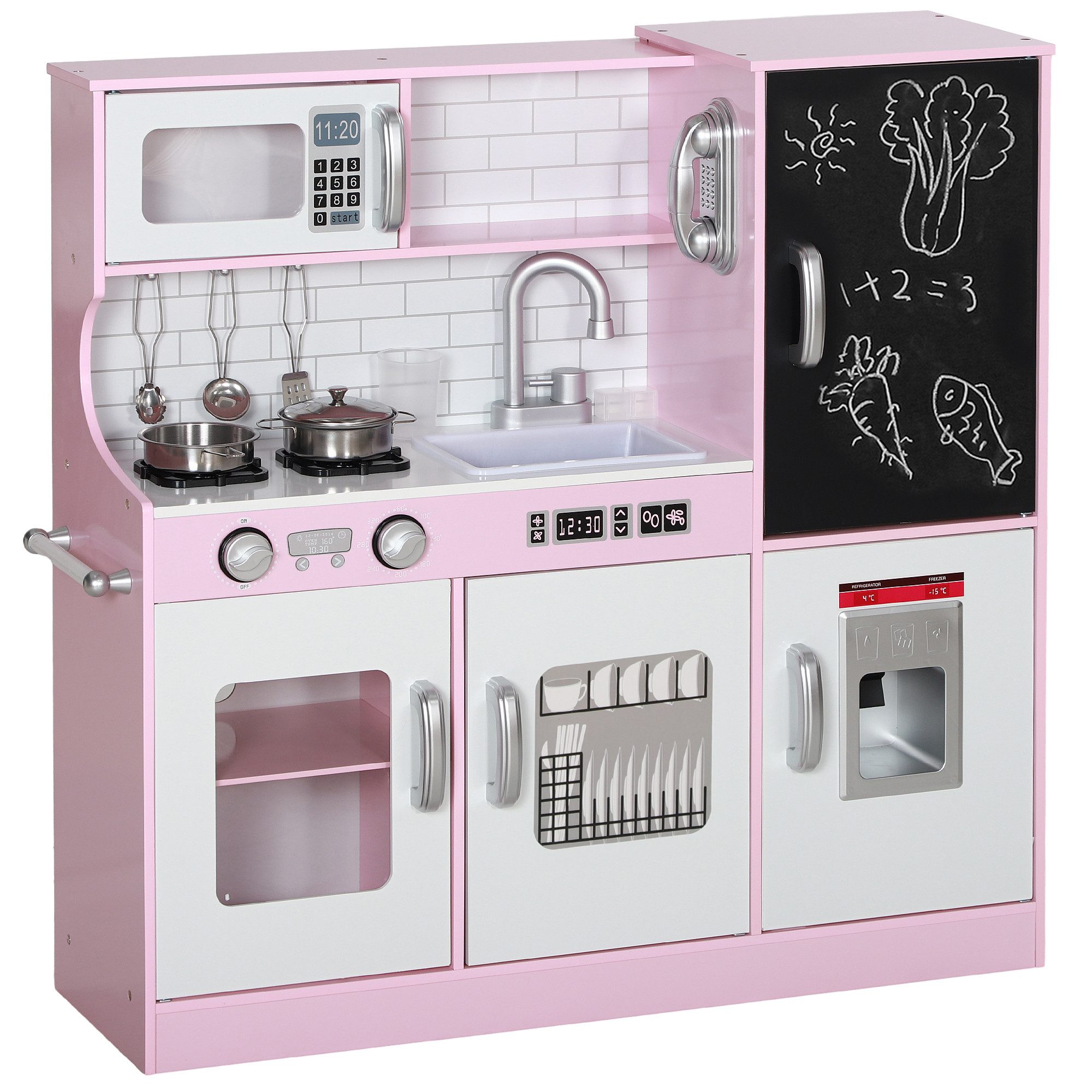 AIYAPLAY Spielküche Kinderküche mit Spielzeug Telefon, Kreidetafel, Puppenküche MDF, Geschenk für 3-8 Jahre Kinder, Rosa