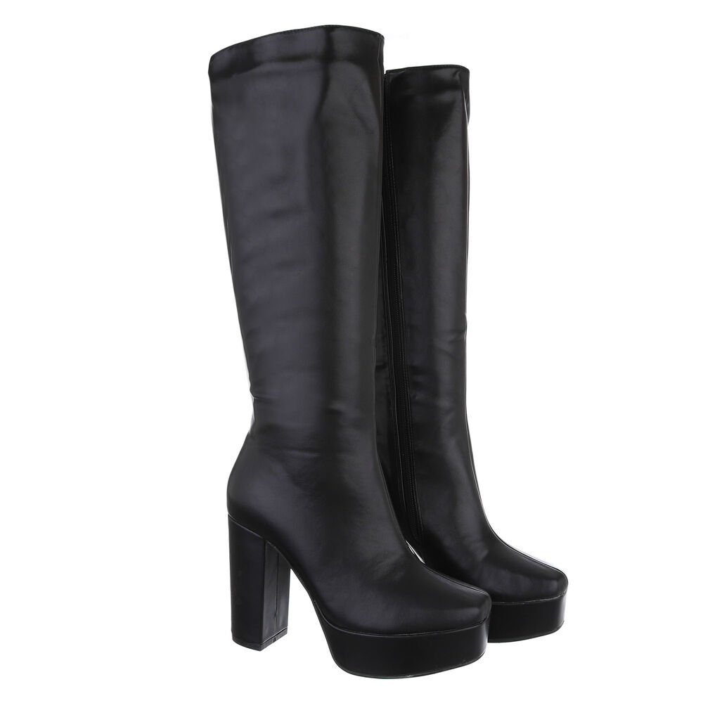 Ital-Design Damen Elegant Plateaustiefel (85255588) Blockabsatz High-Heel Stiefel in Schwarz