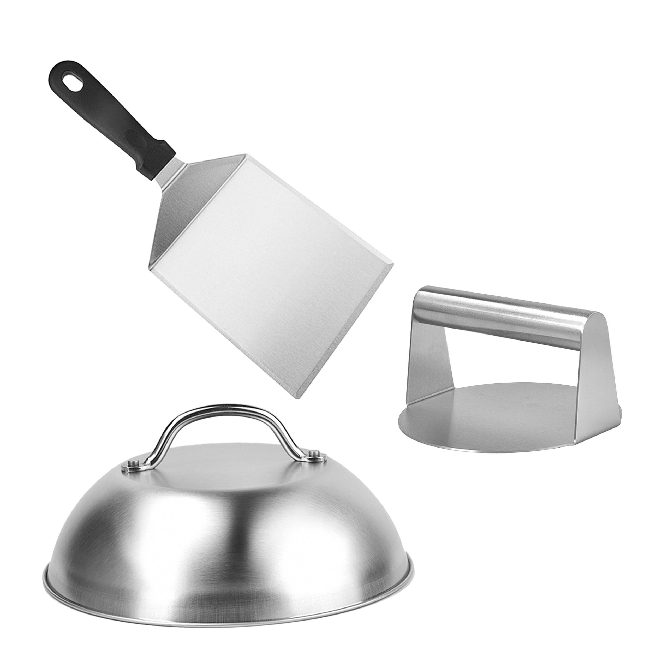 relaxdays Burgerpresse Smash Burger Set 3-teilig Edelstahl (3 St), Edelstahl
