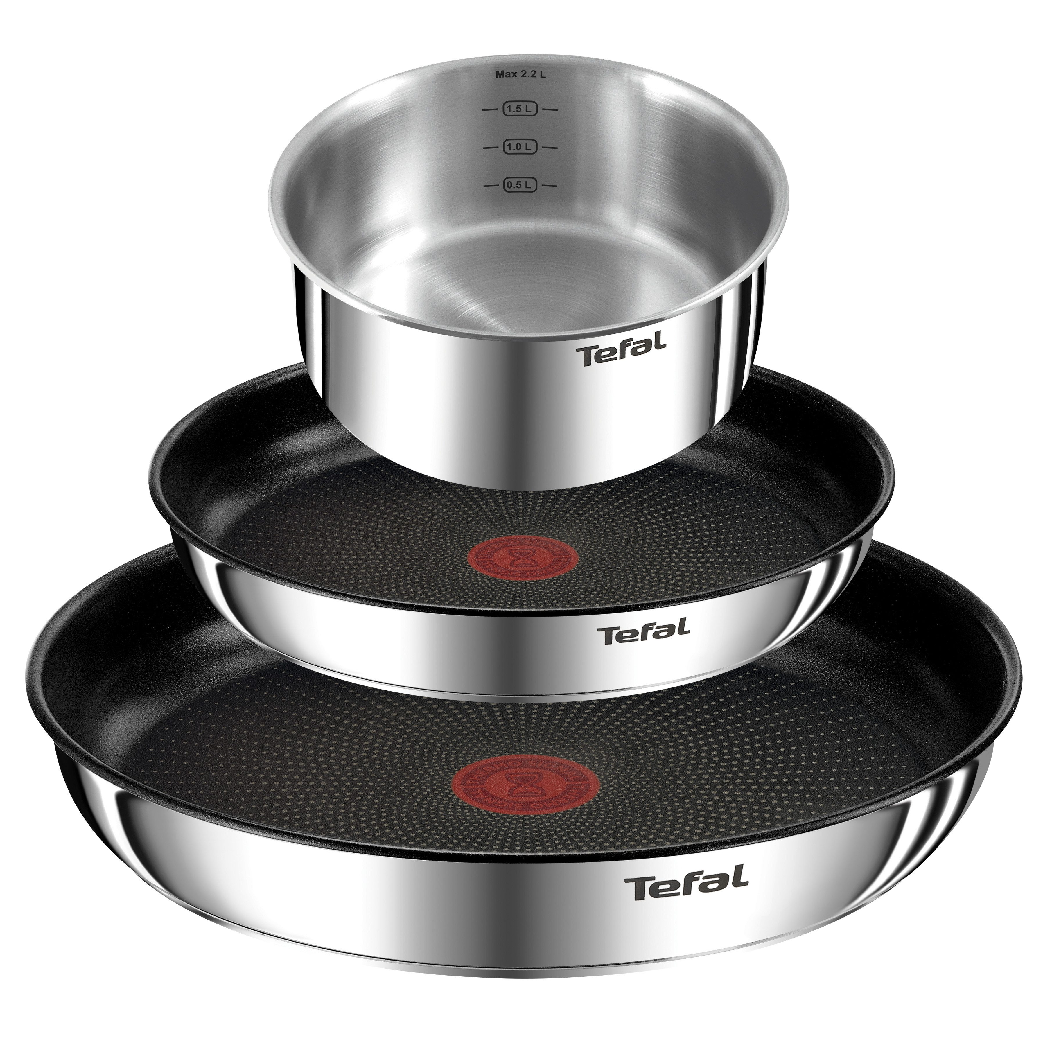 Tefal Pfannen-Set Ingenio Emotion, Edelstahl (Set, 5-tlg), abnehmbarer Griff, Antihaftversiegelung, Thermo-Signal, Induktion