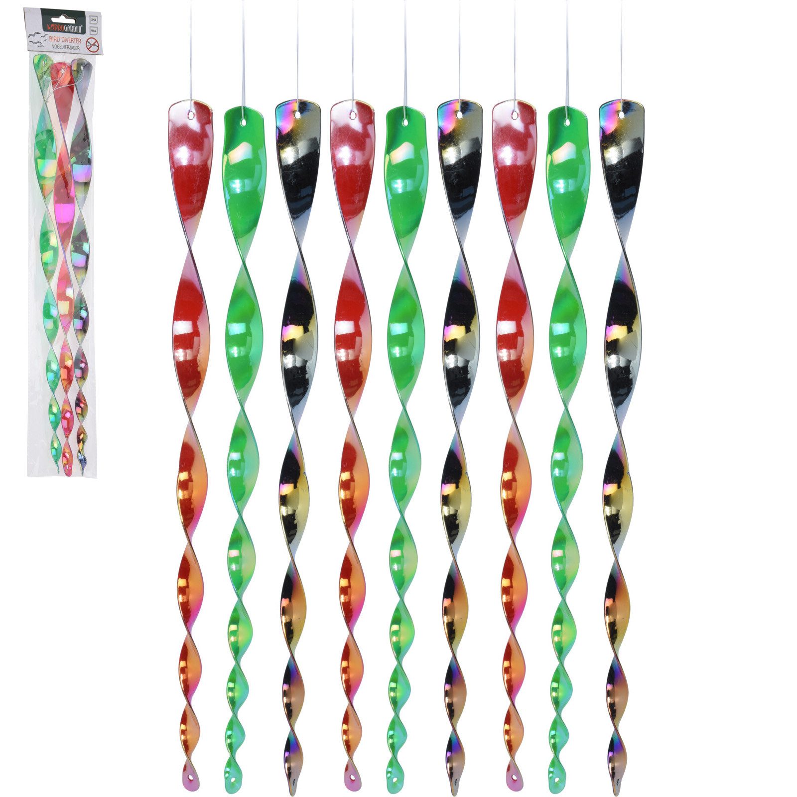 Koopman Windspiel Vogelschreck 9 Stück Windspirale Vogelabwehr Kunststoff Bunt (Set, 9 St., Packung), 9 Stk, Kunststoff, Reflektierend, Twister, Multicolor