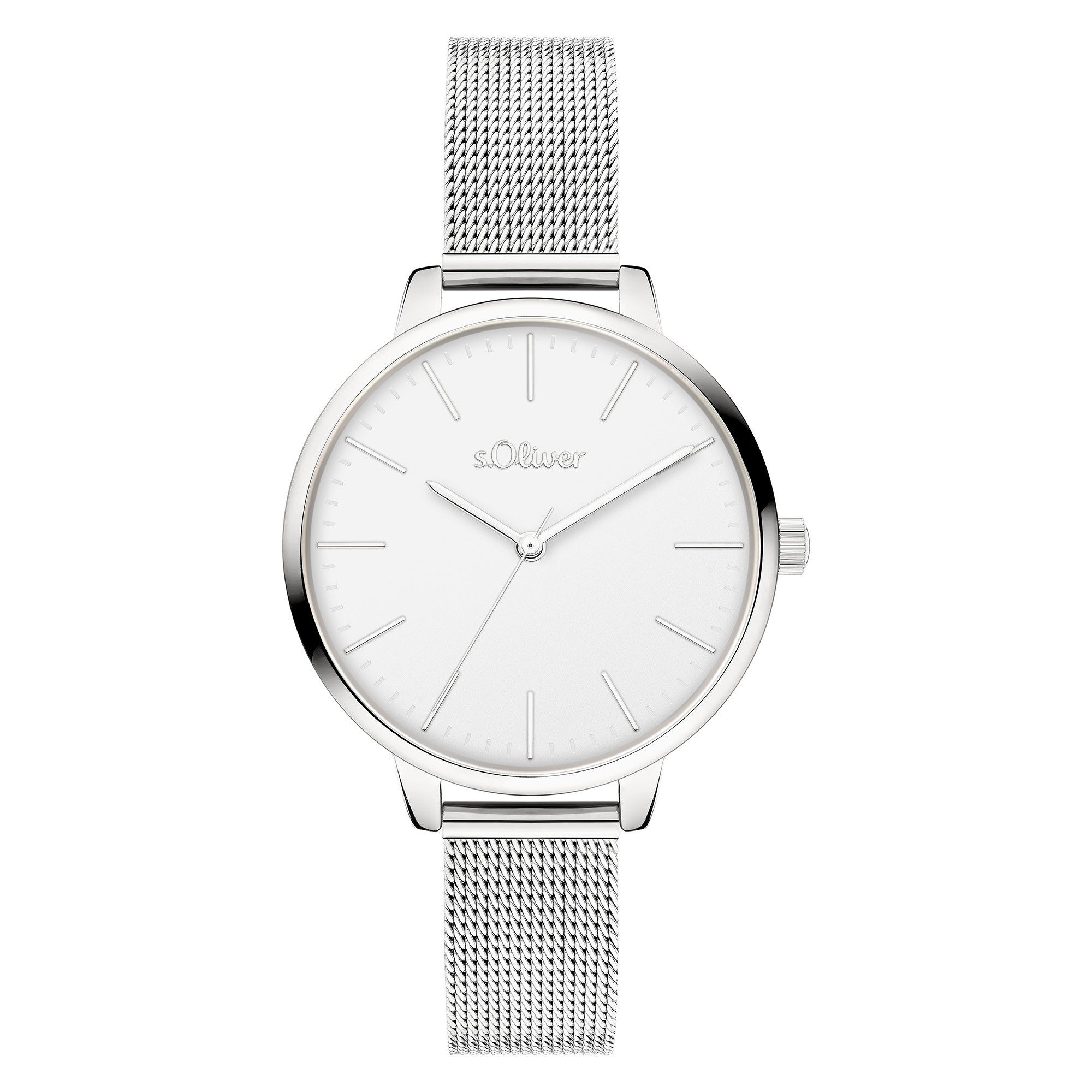 s.Oliver Quarzuhr zeitlos mit Meshband Edelstahl