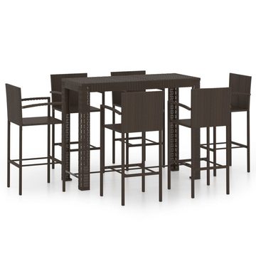 vidaXL Garten-Essgruppe 7-tlg Garten-Bar-Set mit Armlehnen Polyrattan Braun Sitzgruppe Set