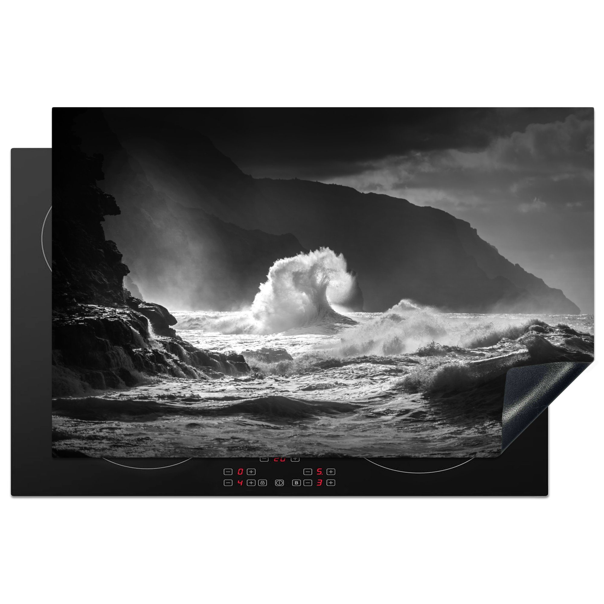 MuchoWow Herdblende-/Abdeckplatte Hohe Wellen auf Hawaii, Vinyl, (1 tlg), 81x52 cm, Induktionskochfeld Schutz für die küche, Ceranfeldabdeckung