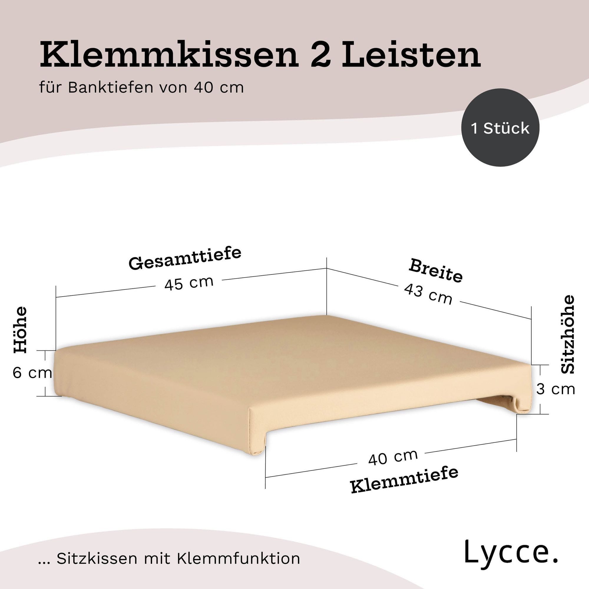 Lycce Bankauflage Bankkissen Klemmkissen Sitzkissen mit 2 Leisten, 40cm Klemmtiefe, (1 St), verrutscht nicht, mit Klemmfunktion, versch. Farben