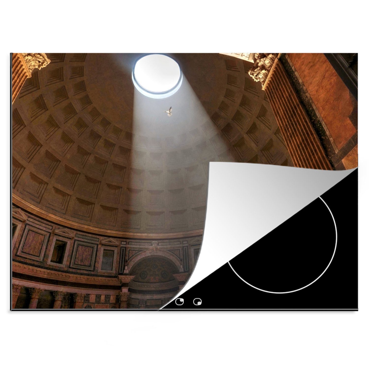 MuchoWow Herdblende-/Abdeckplatte Lichtstrahl durch das Oculus-Loch im Pantheon in Rom, Vinyl, (1 tlg), 70x52 cm, Mobile Arbeitsfläche nutzbar, Ceranfeldabdeckung