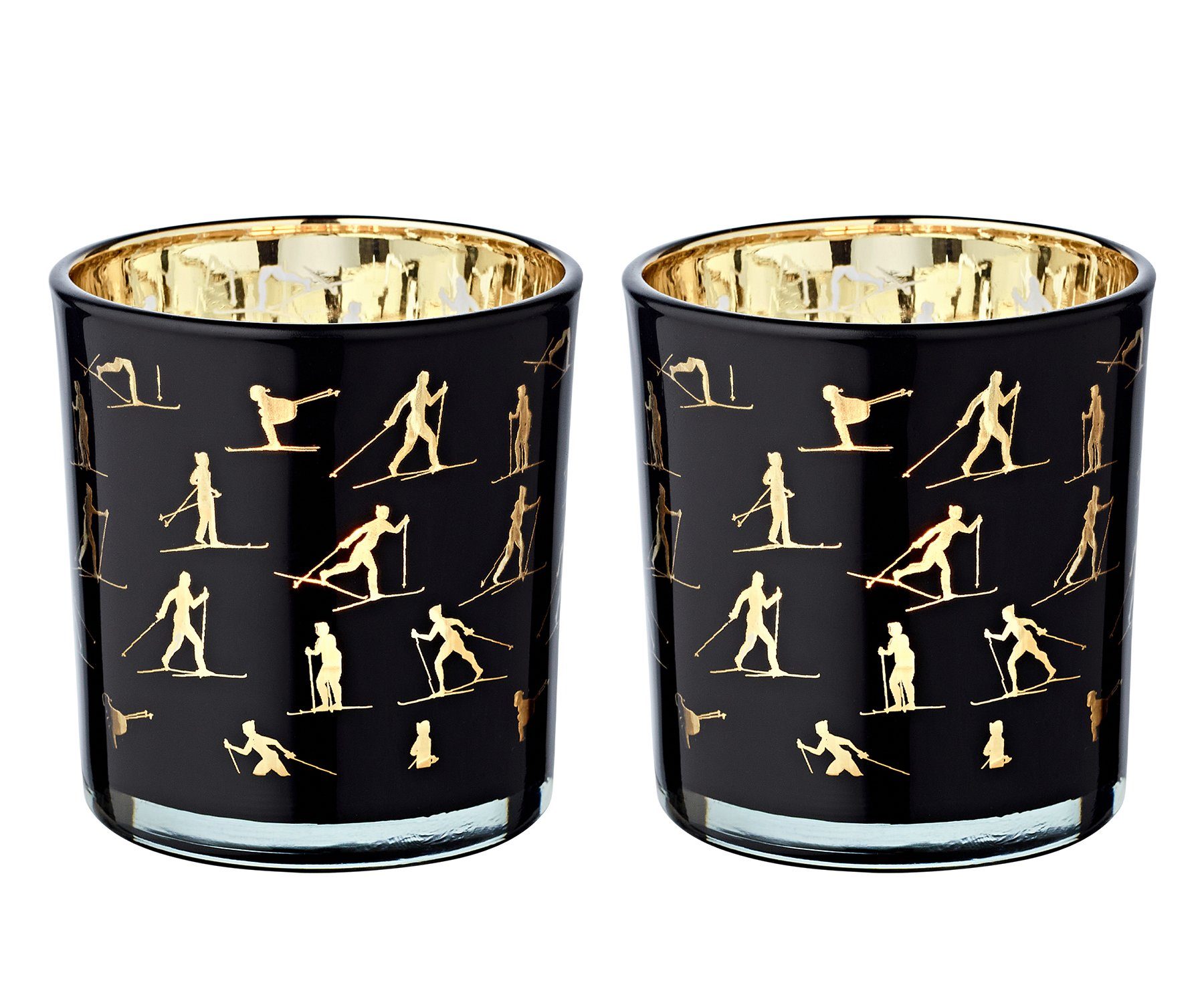 EDZARD Sektkühler Monty, Windlicht, Kerzenglas mit Monty-Motiv in Grün/Gold-Optik, Teelichtglas für Teelichter, Höhe 8 cm, Ø 7,5 cm | Windlichter