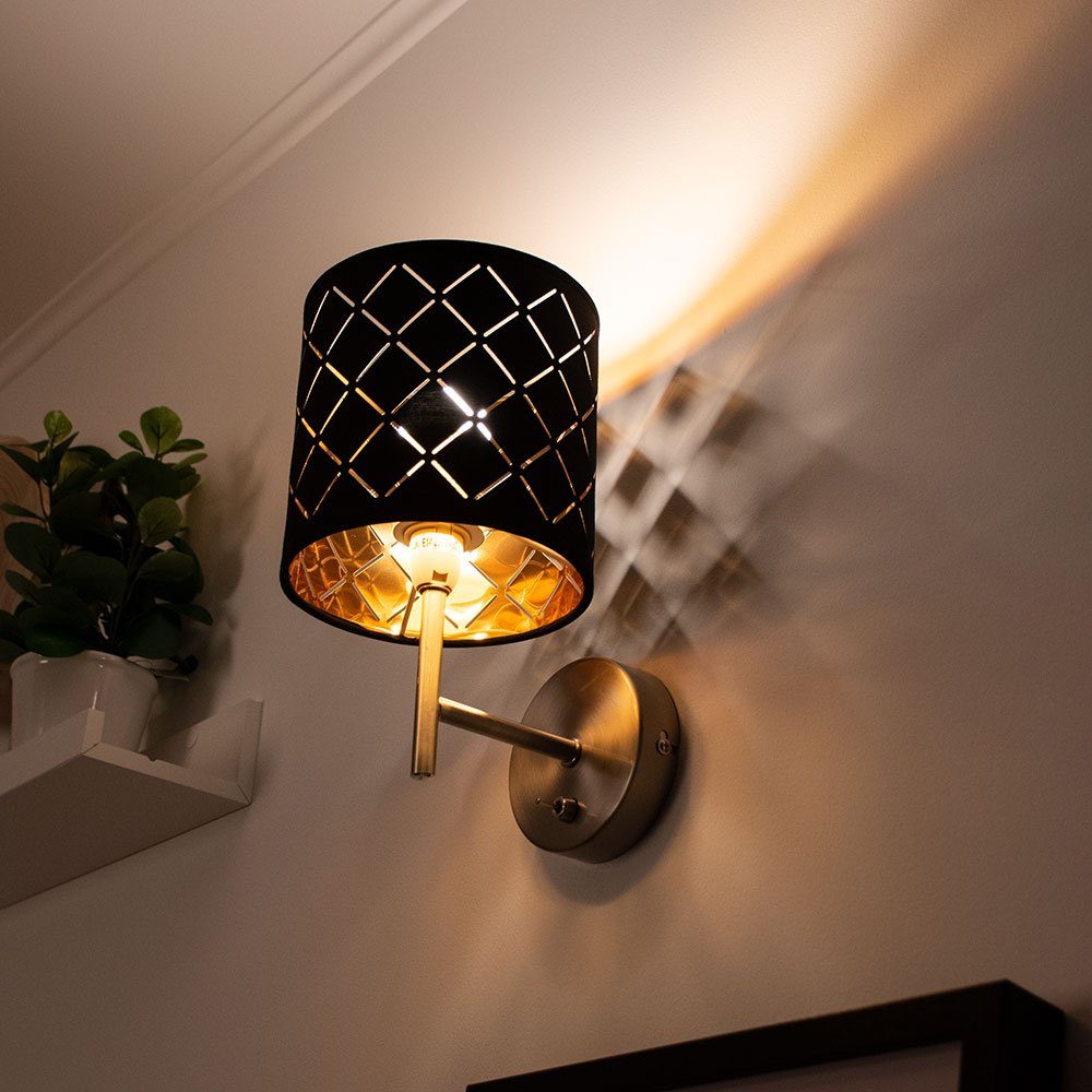 Lampe Wand Lampe Wohnraum im- inklusive, Flur Warmweiß, etc-shop Beleuchtung Textil Leuchtmittel schwarz Wandleuchte, gold LED