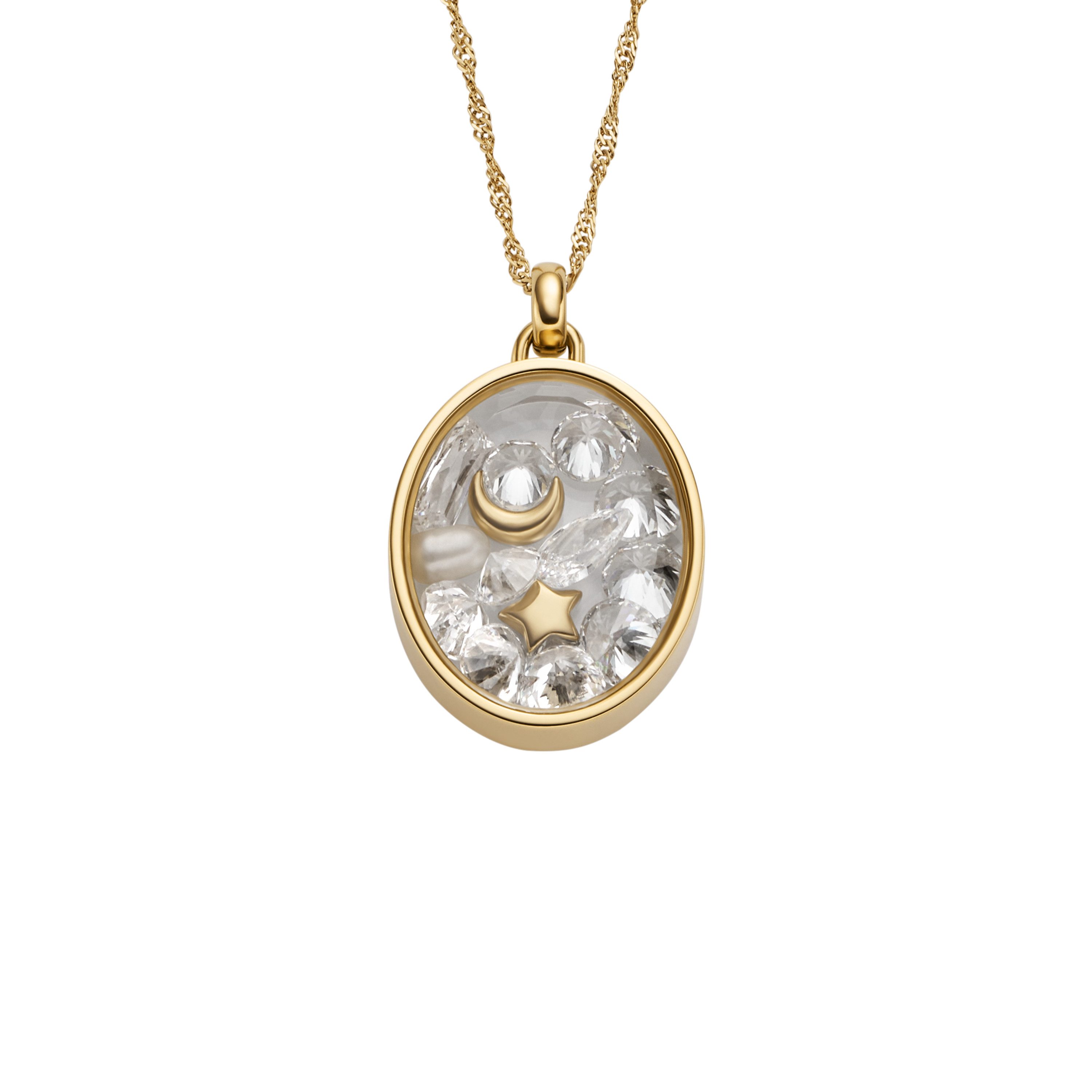 Fossil Kette mit Anhänger Schmuck Geschenk Edelstahl Halsschmuck SUTTON Mond Stern, mit Zirkonia (synth) - mit Perle (synth)