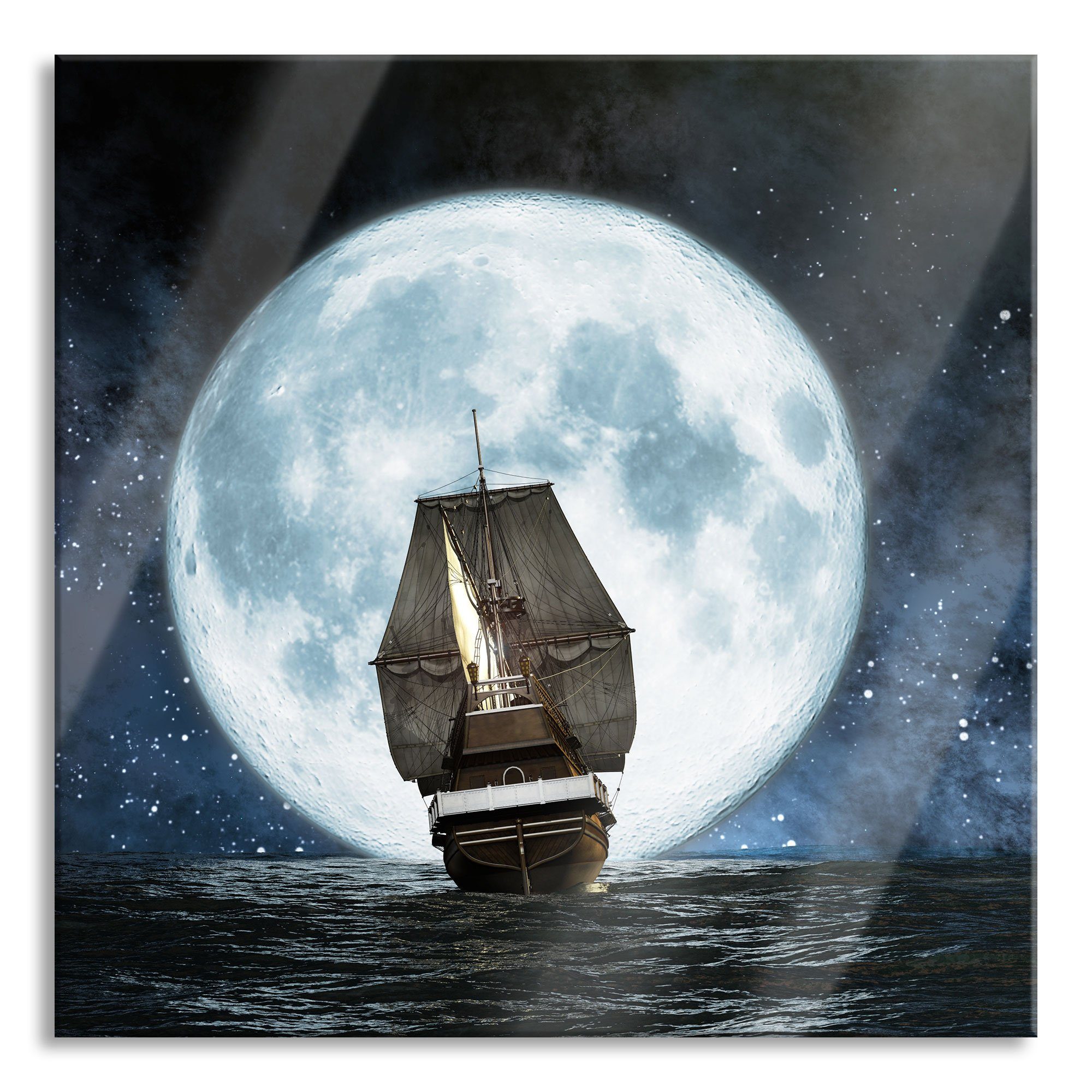Glasbild Segelschiff bei Vollmond