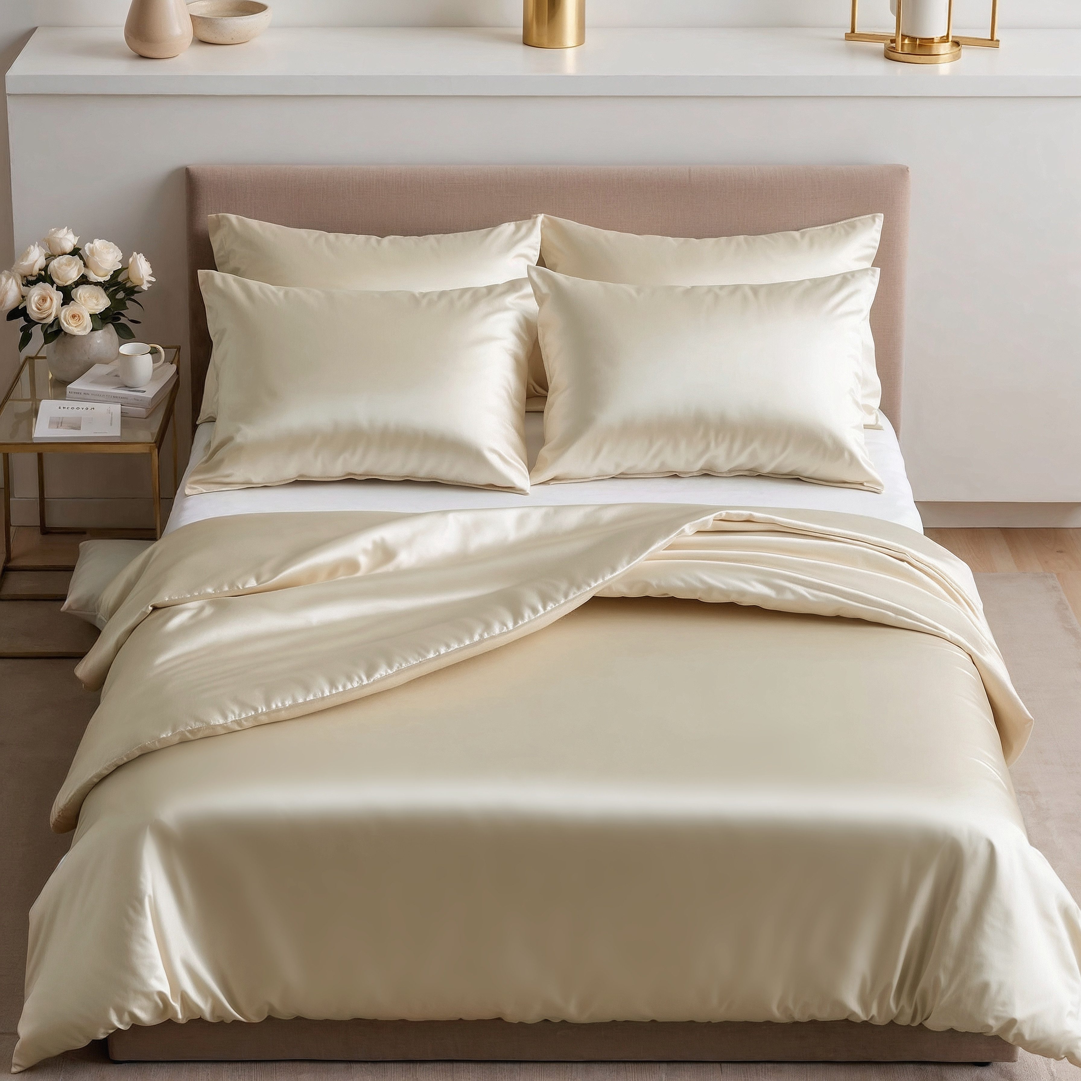 Cozyor Bettwäsche Satin glänzend 135x200, 155x200, 155x220, 200x200cm mit Reißverschluss, Satin, beige Driftwood, 3 teilig, Edel und hochwertig