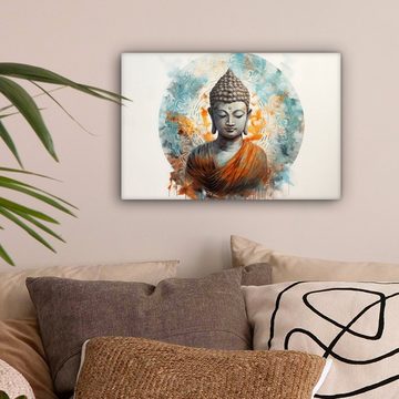 OneMillionCanvasses® Leinwandbild Buddha - Statue - Weiß - Münze, (1 St), Wandbild Leinwandbilder, Aufhängefertig, Wanddeko, 30x20 cm