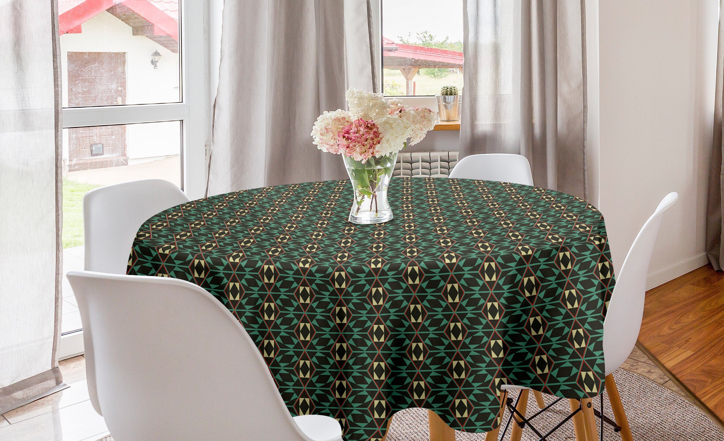 Abakuhaus Abdeckung Esszimmer Geometrisch Mosaik-Zusammensetzung für Tischdecke Küche Tischdecke Kreis Dekoration,