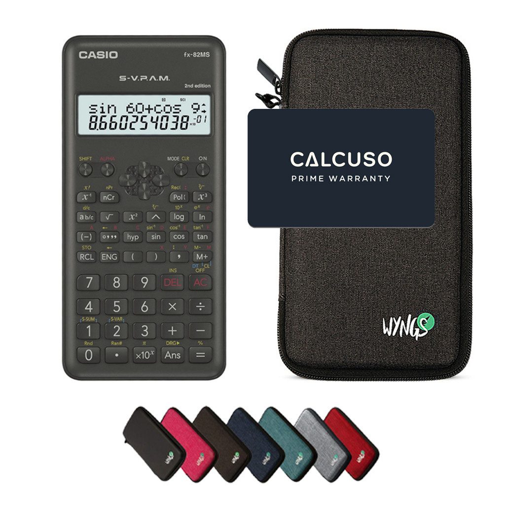CASIO Taschenrechner fx-82MS 2nd edition inkl. WYNGS Schutztasche Dunkelgrau