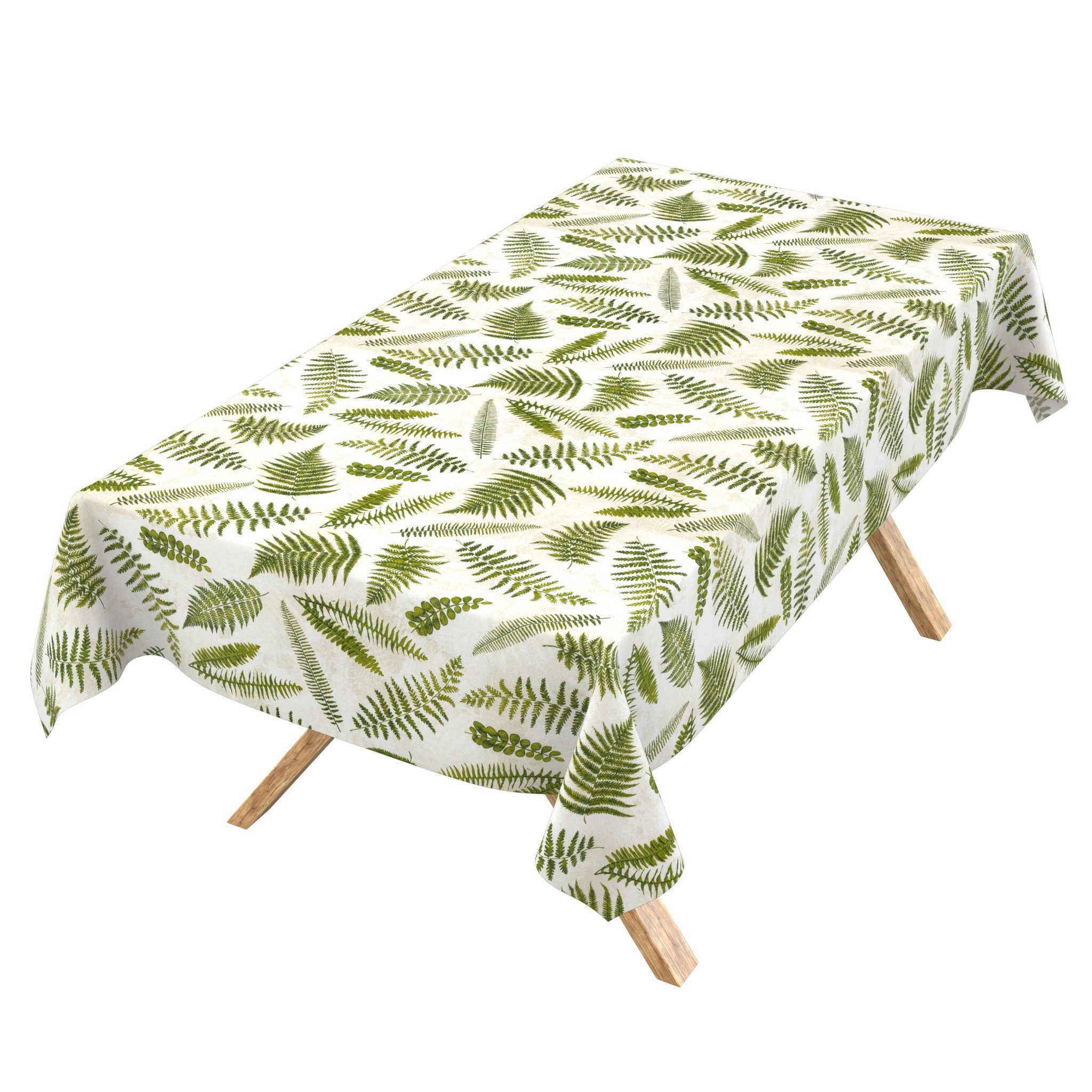 ANRO Tischdecke abwaschbar Baumwolloptik Farn Grün wetterfest Gartentischdecke (Einzelstück 1-tlg, eine Tischdecke), Stofftischdecke schmutzabweisend 100x140cm Farn Grün