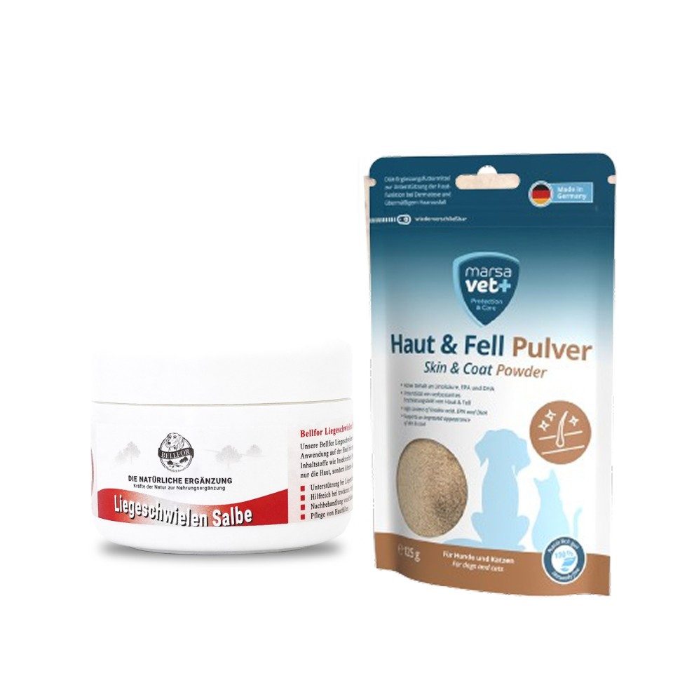 Bellfor Haut & Fell Set: Marsavet Pulver 125g + Liegeschwielen Salbe 30ml, Ergänzungsfutter für: Hunde, mit Insektenprotein, natürliche Pflege, 2-teilig