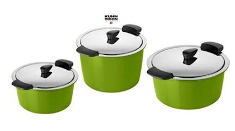 KUHN RIKON Kochtopf Kuhn Rikon HOTPAN Thermo+ Energiespartopf Set 2,0 L, 3,0 L, 5,0 L Grün
