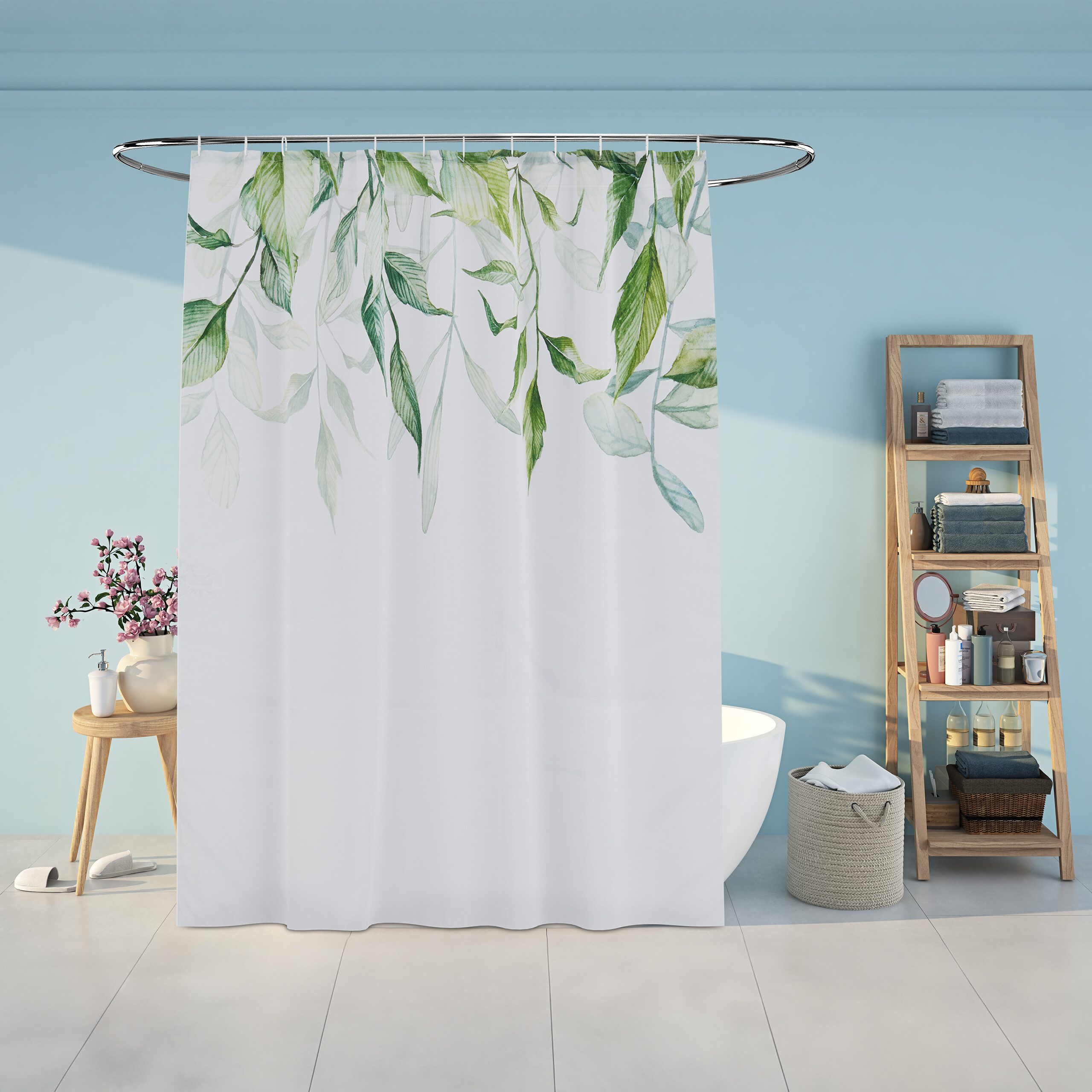 relaxdays Duschvorhang 180x200 cm mit Motiv Breite 180 cm (Blätter), 180x200cm, B