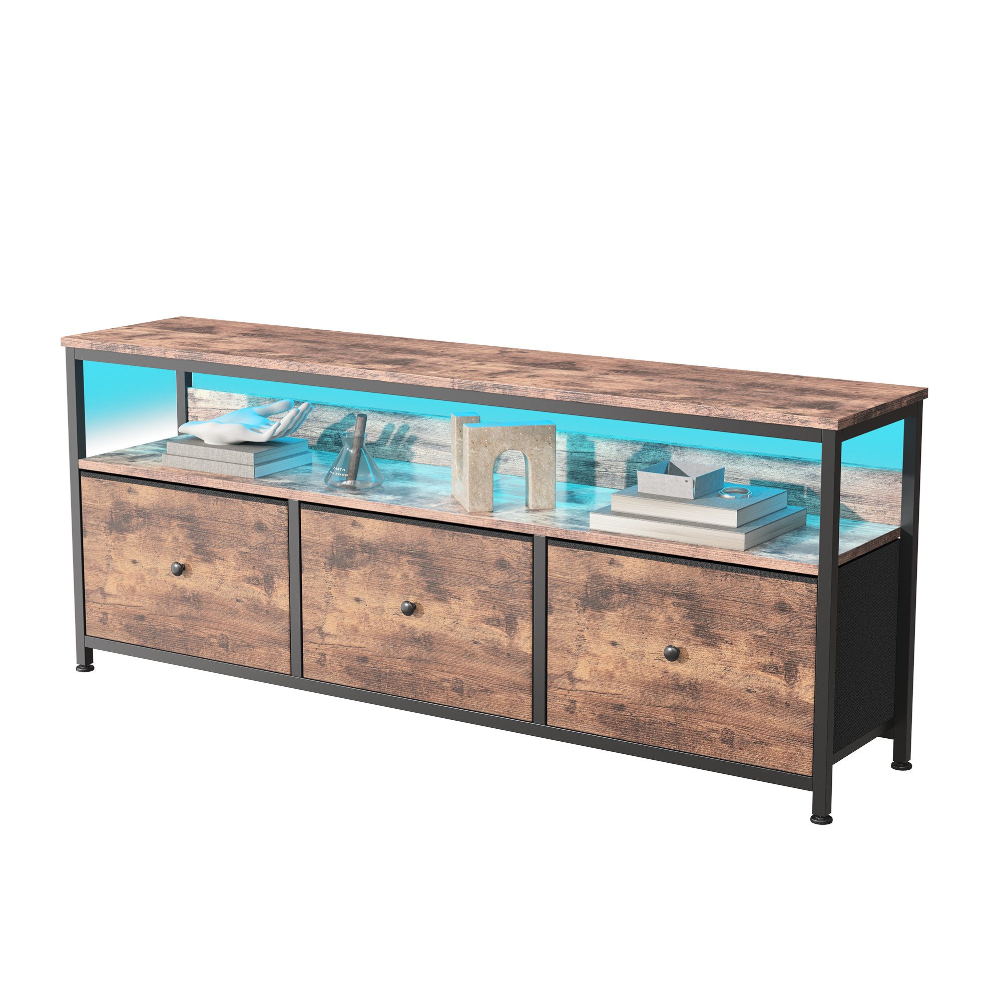 BELUPAI Lowboard TV Schrank mit LED und Schubladen (Set, 1 St., Fernsehschrank Kommode mit 3 Schubladen aus Stoff), für Fernseher Bis Zu 40 Zoll, für Wohnzimmer, 108 x 30 x 57cm