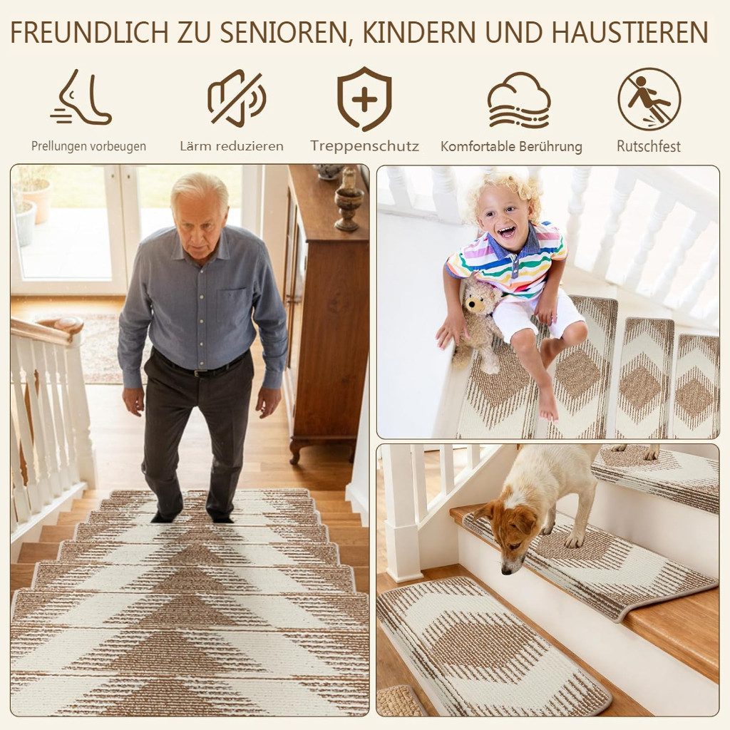 MECO Stufenmatte, Rechteckig, Höhe: 0.75 mm, Rutschfeste Bullnose Treppenstufenmatten 15er Set, selbstklebend