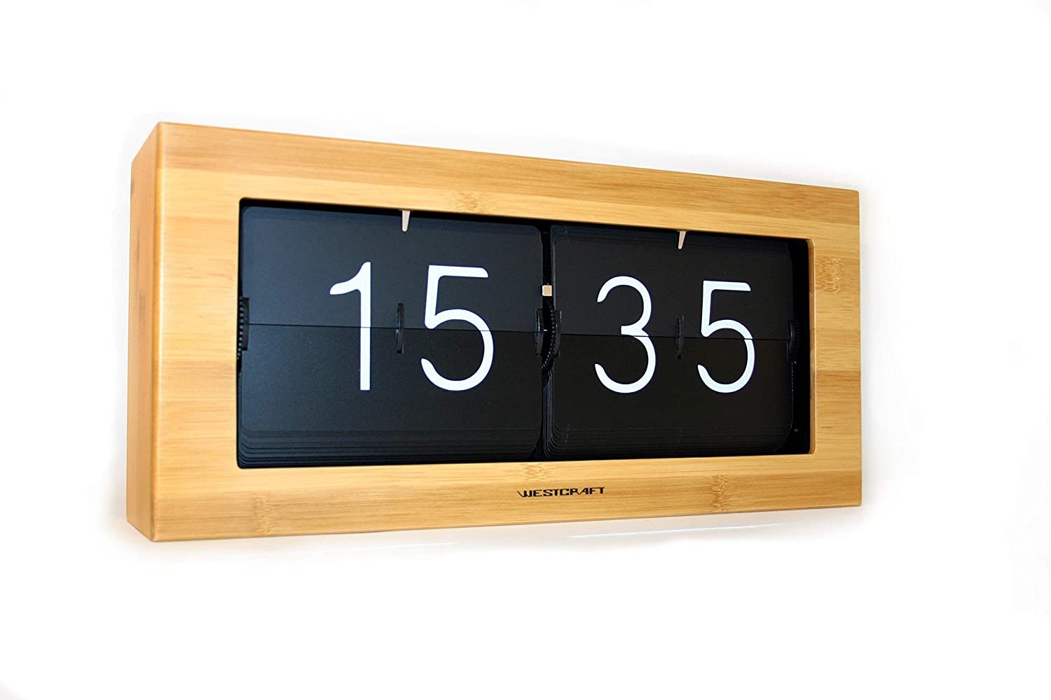 Present Time Wanduhr analoge Flip Clock Holz Wanduhr mit umklappendem Zifferblatt Flipclock (Retro Tischuhr Wand Uhr – hol dir den zeitlosen Design-Klassiker)