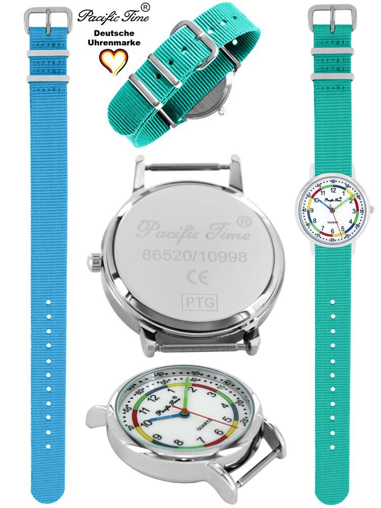 Pacific Time Quarzuhr Set Kinder - Match und Versand und Mix First türkis Lernuhr hellblau Armbanduhr Wechselarmband, Gratis Design