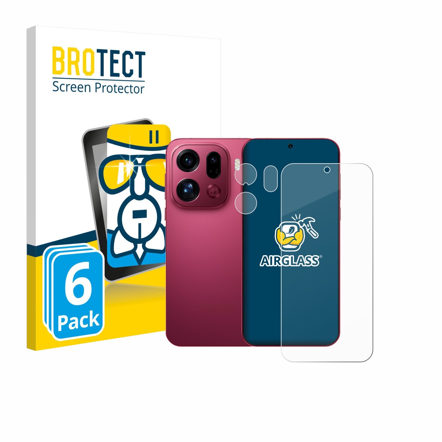BROTECT Displayschutzglas Folie für Oppo Find X9 Pro (Display+Kamera), 6 Stück, Schutzfolie Glas Panzer Display Schutz klar
