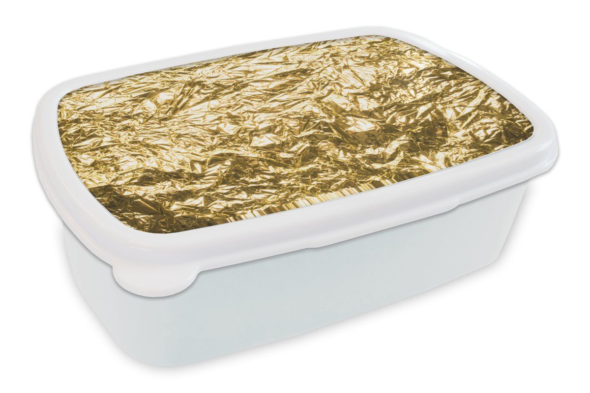 MuchoWow Lunchbox Goldfolie mit faltiger Textur, Kunststoff, (2-tlg), Brotbox für Kinder und Erwachsene, Brotdose, für Jungs und Mädchen weiß