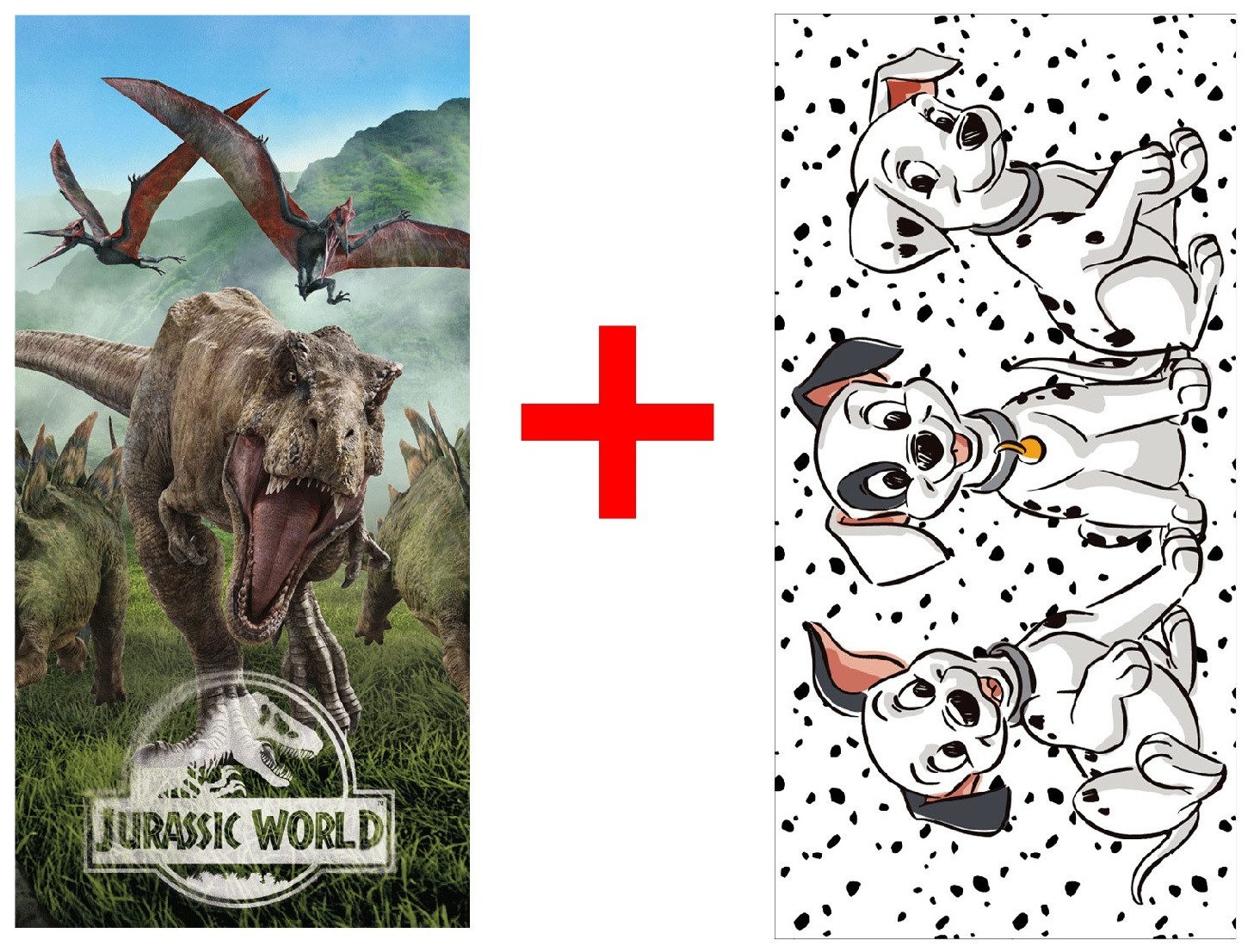 Jerry Fabrics Strandtücher Jurassic World T-Rex 101 Dalmatiner Handtücher 2er-Set 70x140cm, Frottee (1-St)