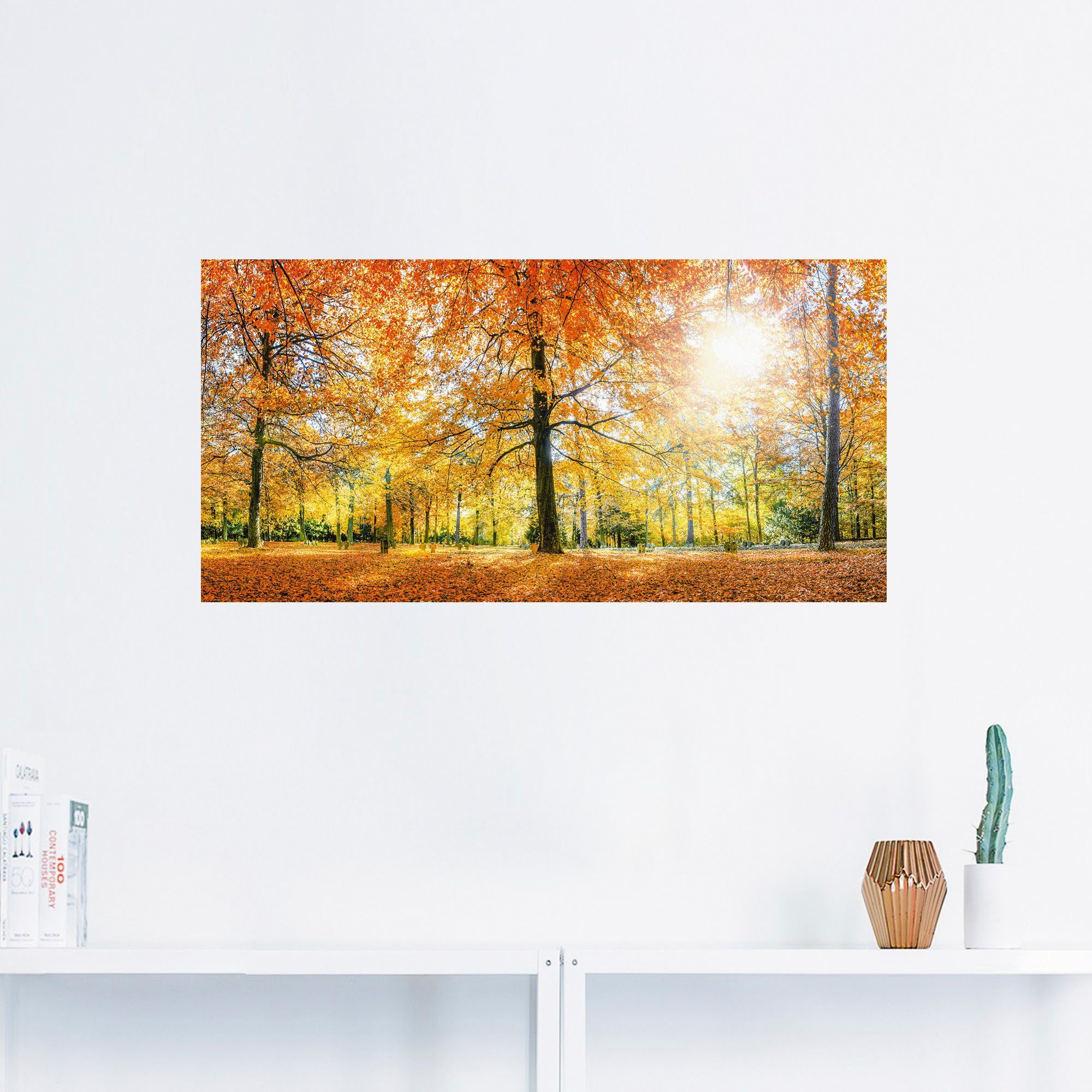 Artland Wandbild Herbstwald als Leinwandbild, oder Panorama, Wandaufkleber Größen Alubild, Wald St), Poster (1 in versch