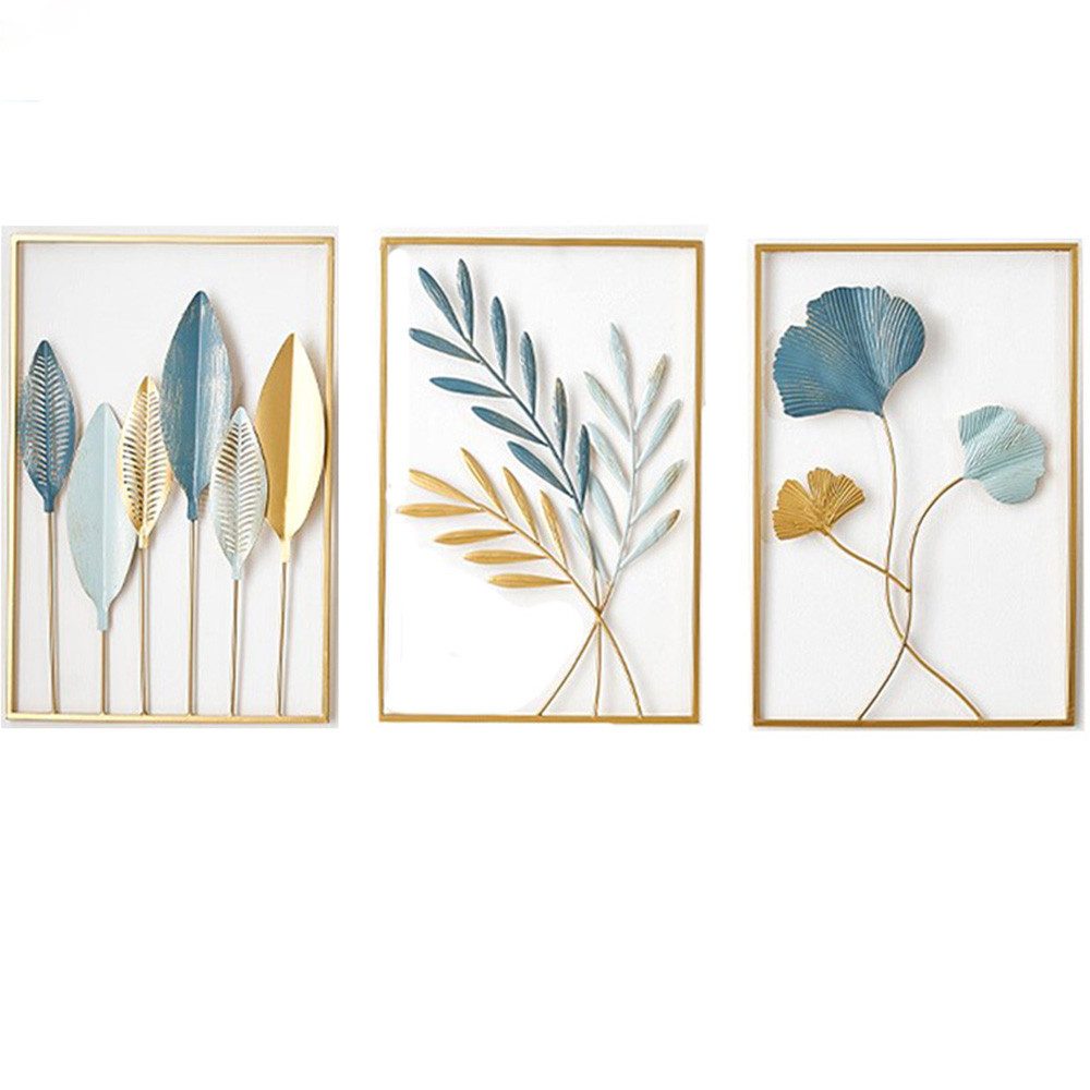 TUWENA Wanddekoobjekt 3er Set Gold Wanddeko Metall Moderne Wandornament Heimdekoration (3 St)