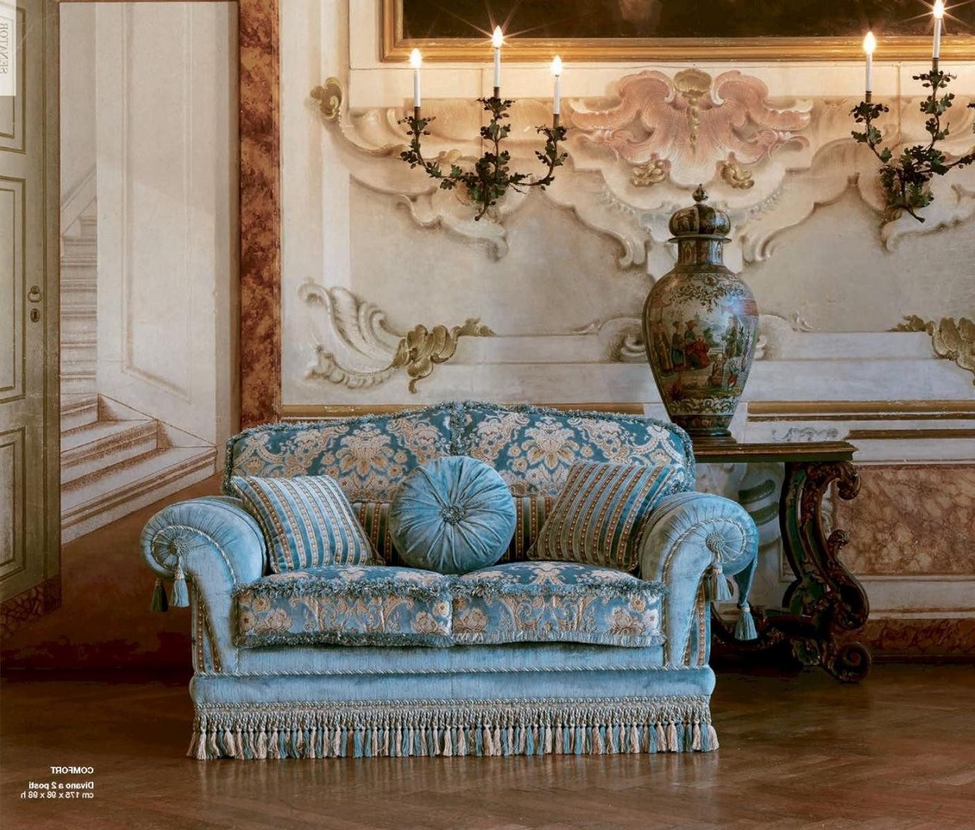 Xlmoebel 2-Sitzer Luxus Sofa aus Holz mit blauer Polyesterpolsterung, Hergestellt in Europa