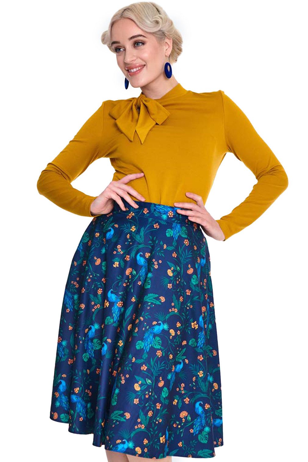 Voodoo Vixen A-Linien-Rock Peacock Floral Print Rockabilly Retro Vintage Pf günstig online kaufen