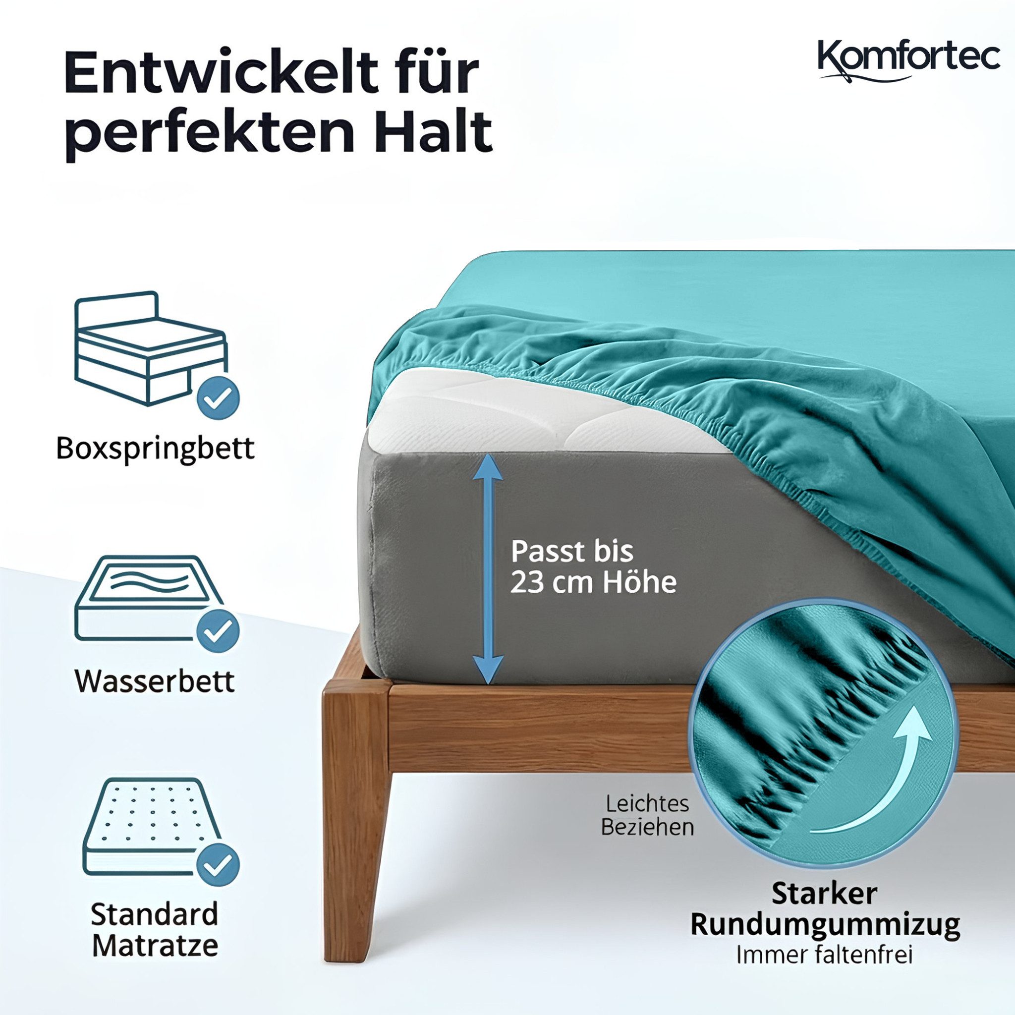 Komfortec Spannbettlaken Jersey Spannbettuch, 90x200, 140x200, 160x200, 180x200 oder 200x200 cm, 100% Baumwolle (135 g/m), Gummizug: Rundum, (1 Stück), OEKO-TEX – Bild 2 von 5