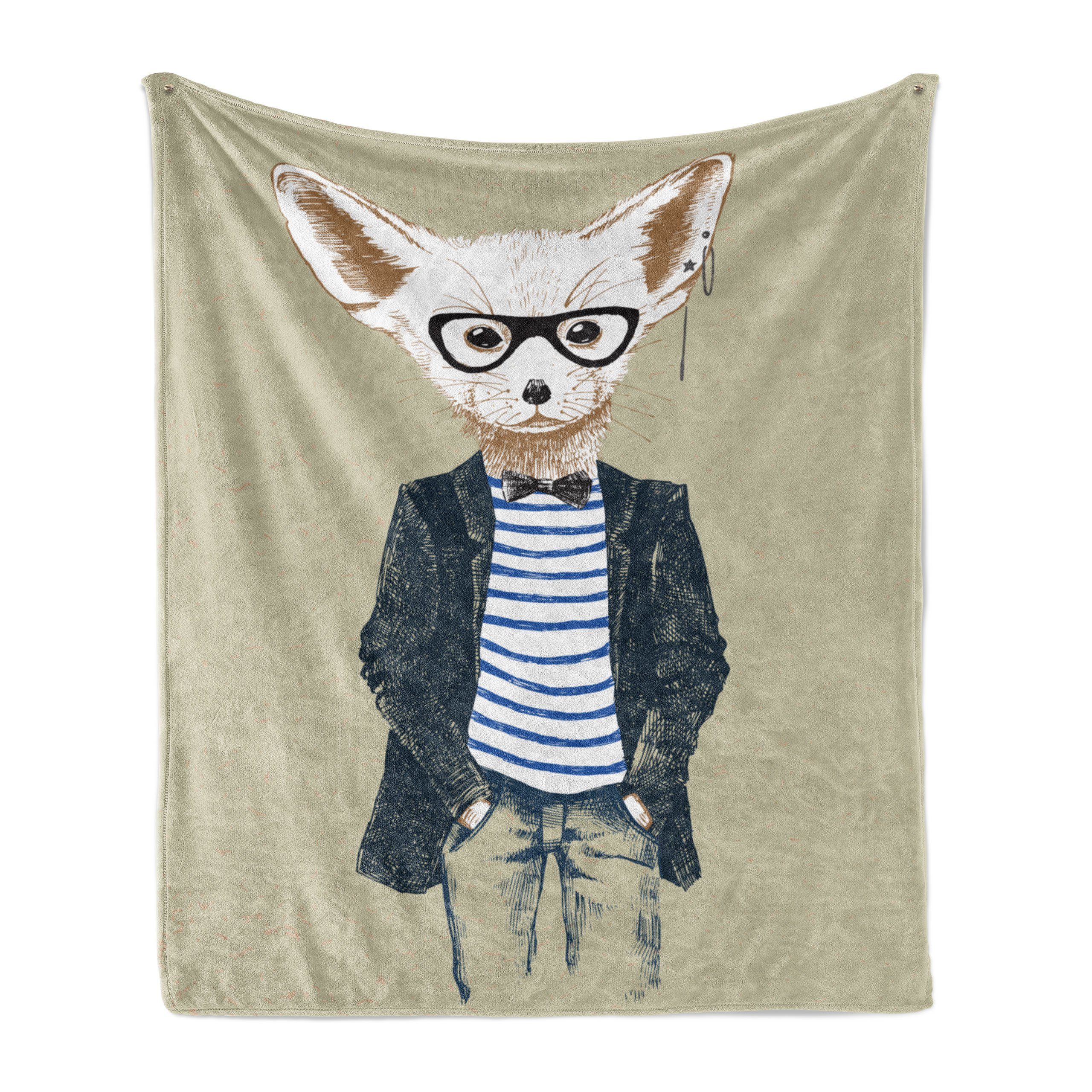 Wohndecke Gemütlicher Plüsch für den Innen- und Außenbereich, Abakuhaus, Hipster Kühle Fennec mit Ohrringe