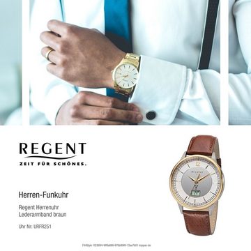 Regent Funkuhr Regent Herren Uhr FR-251 Leder Funkwerk, Herren Funkuhr rund, groß (ca. 41mm), Lederarmband