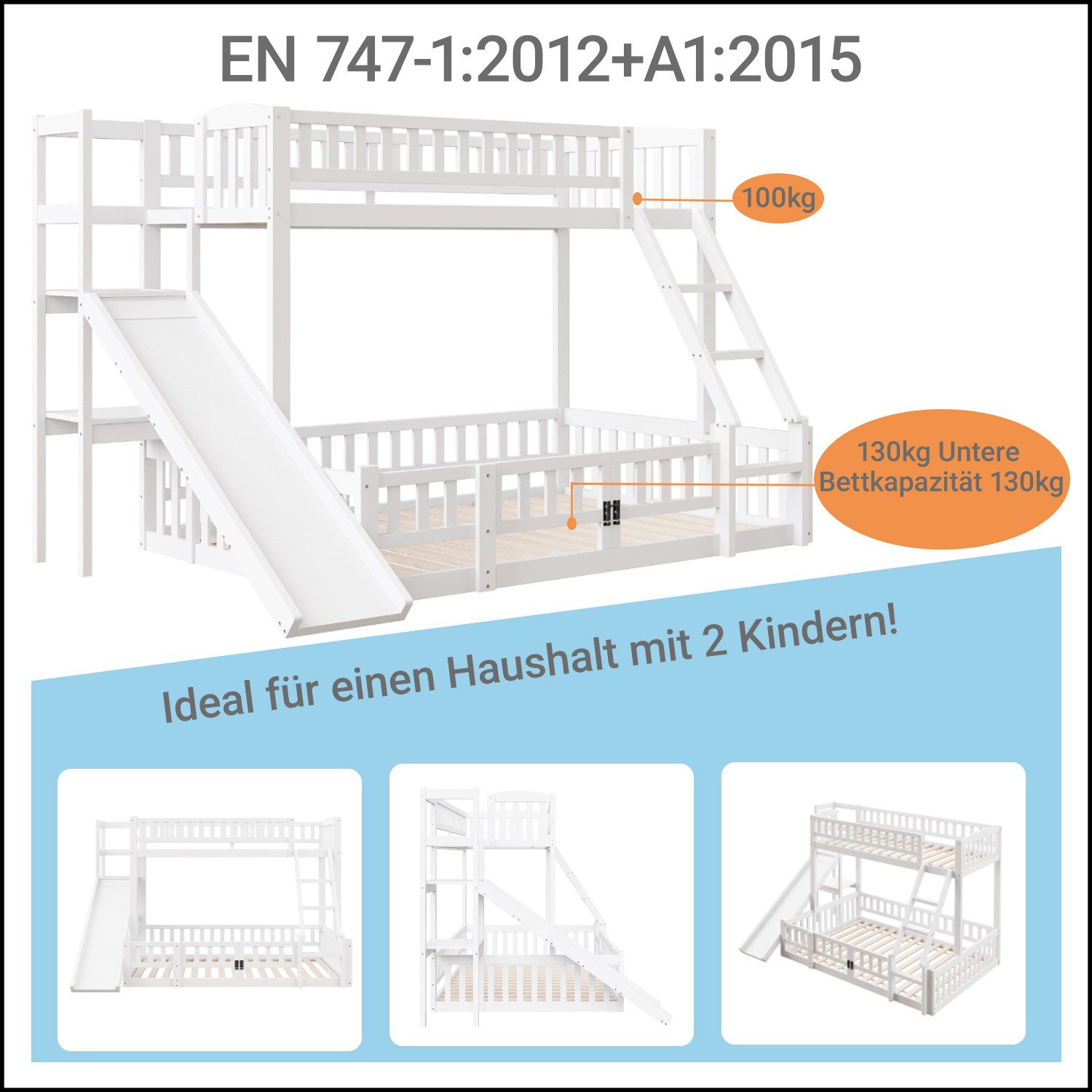 Flieks Etagenbett, Kinderbett Holzbett 90x200+140x200cm mit Ausfallschutz R günstig online kaufen