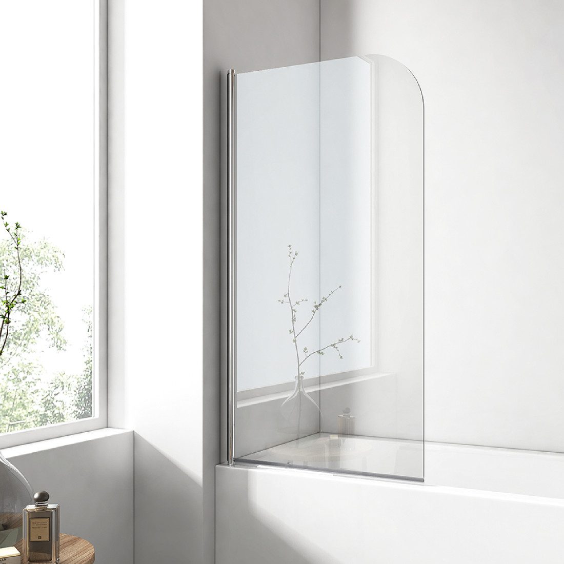 EMKE Badewannenaufsatz Duschwand für Badewanne schwenkbar mit Nano-Beschichtung, Einscheibensicherheitsglas, (Set), Badewannenaufsatz aus 6mm ESG-Sicherheitsglas mit Nano-Beschichtung