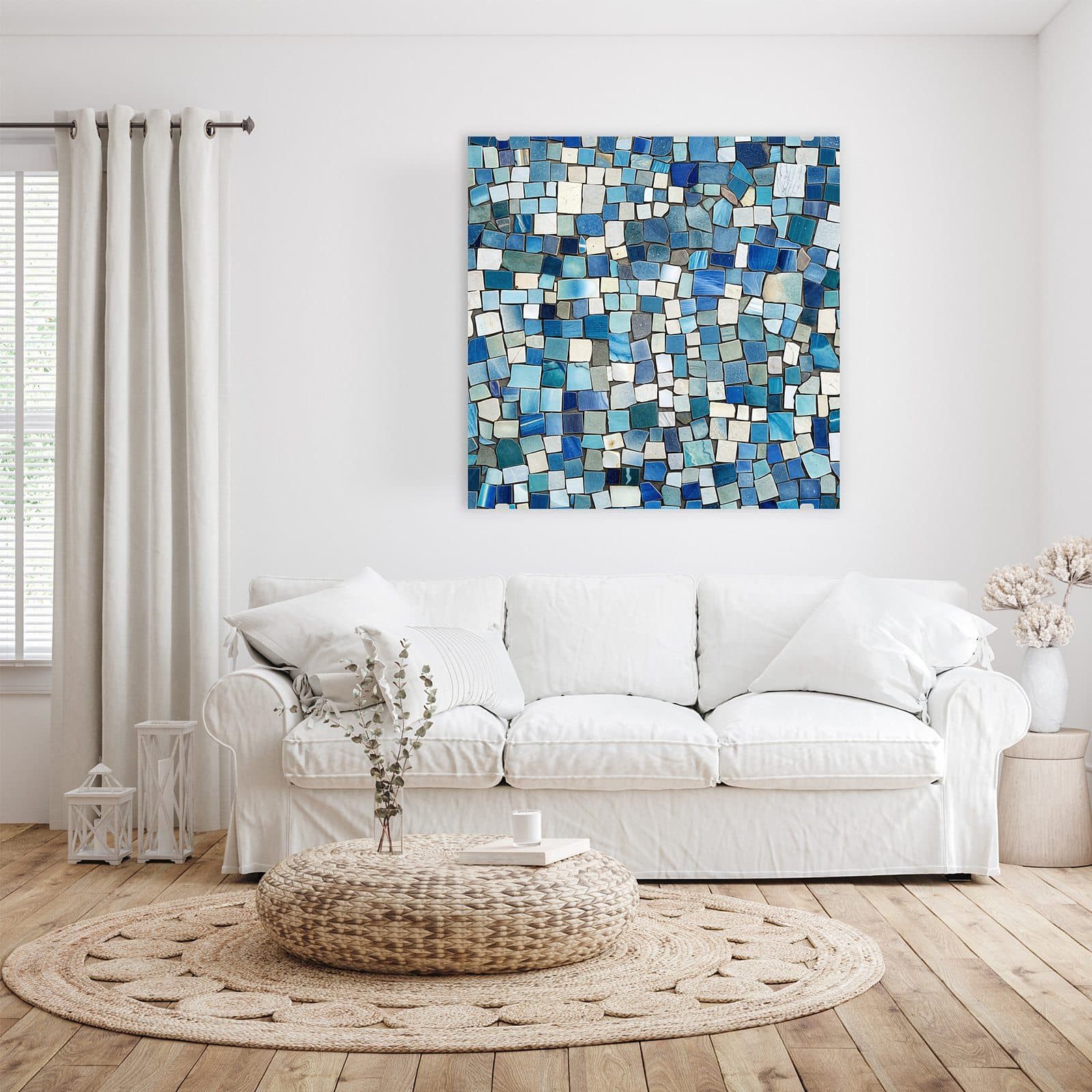 Primedeco Glasbild Wandbild Quadratisch Bunte Kachelmuster mit Aufhängung, Muster (21 verschiedene Größen, 1 St), Elegante Aufhängung