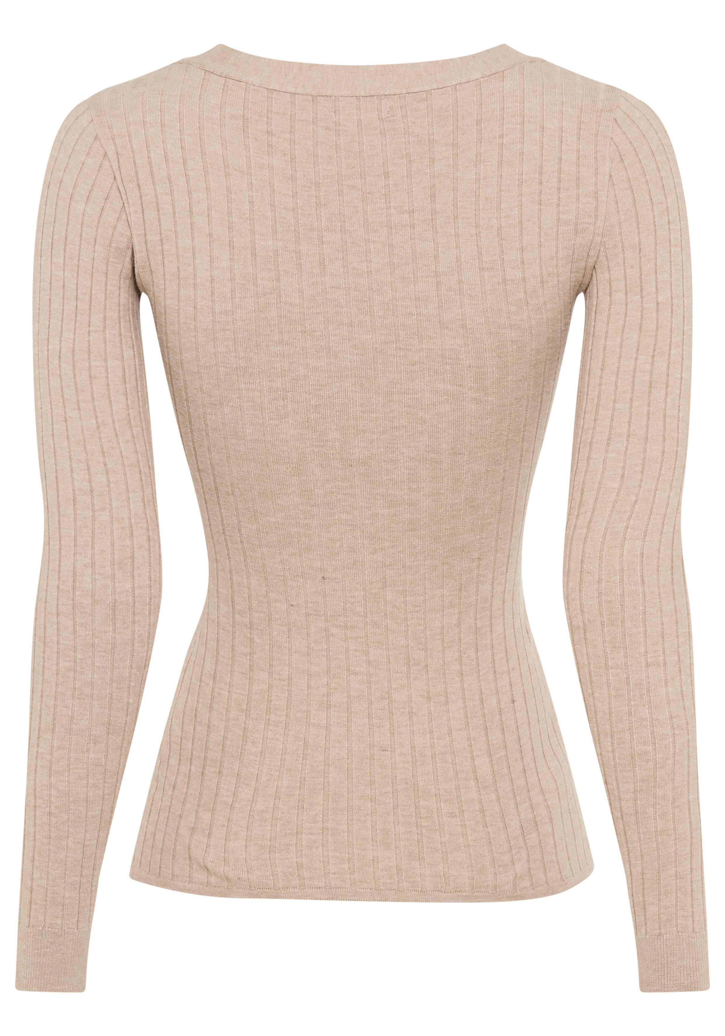 Bruno Banani V-Ausschnitt-Pullover Wickeloptik und edles Knopfdetail