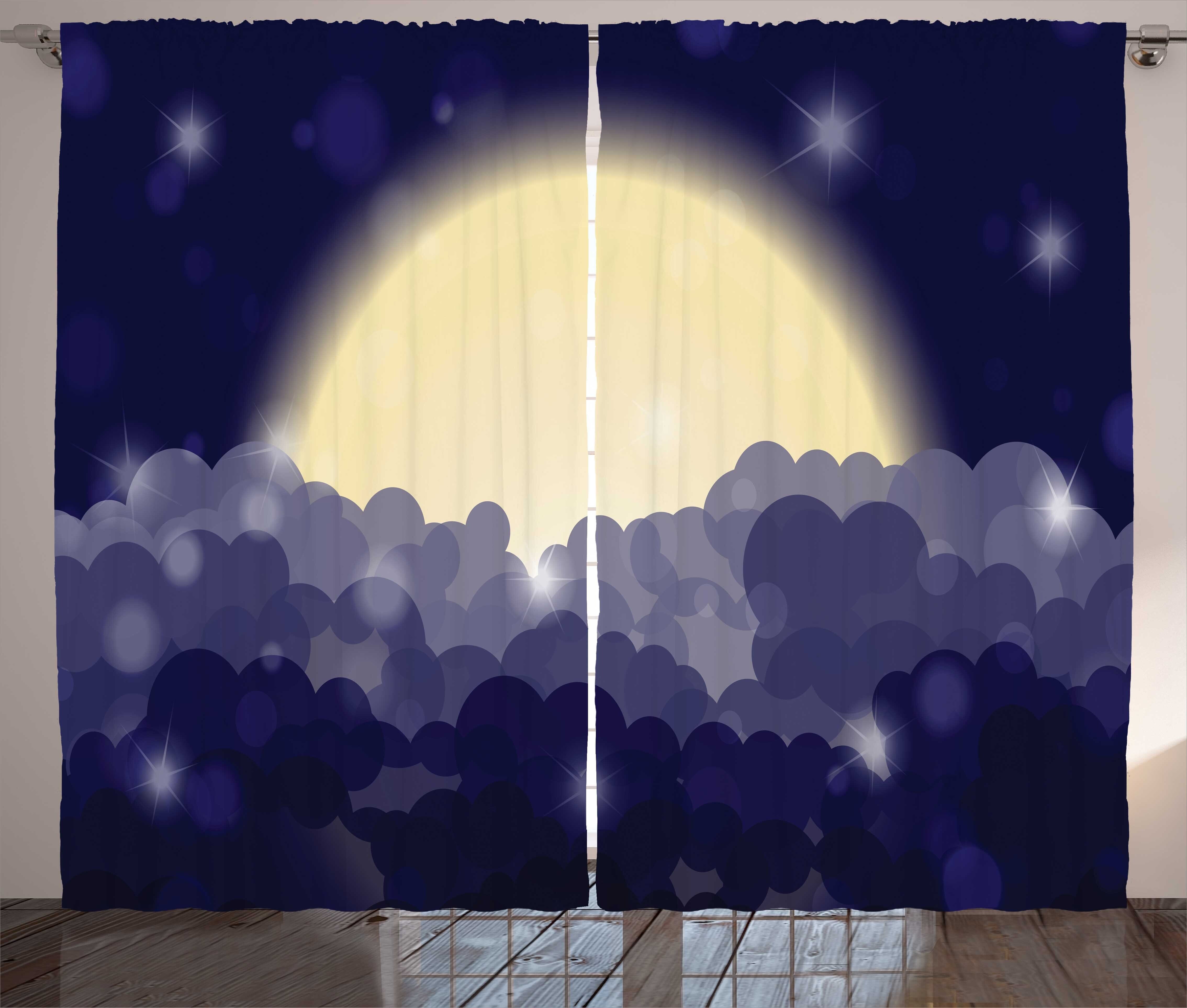 Gardine Abakuhaus, Nacht und Blick Mond-Strahlen Vorhang Kräuselband Schlaufen Bewölkter Schlafzimmer bei mit Haken, Himmel