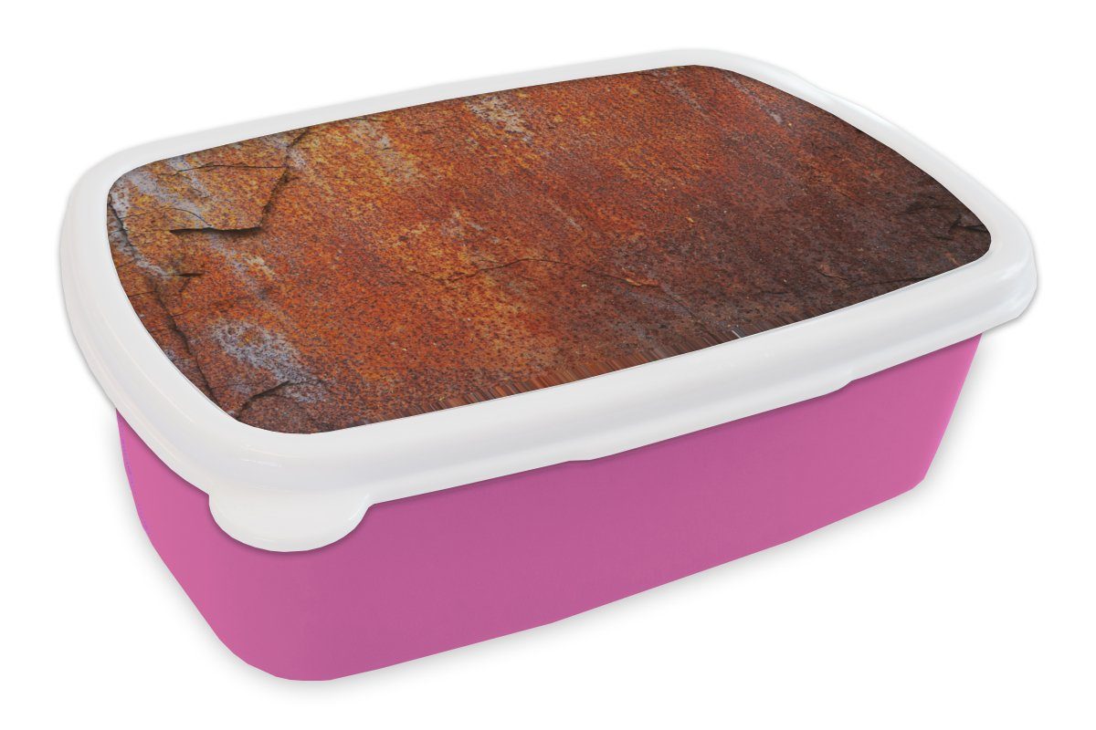 MuchoWow Lunchbox Industriell - Stahl - Rost, Kunststoff, (2-tlg), Brotbox für Erwachsene, Brotdose Kinder, Snackbox, Mädchen, Kunststoff rosa