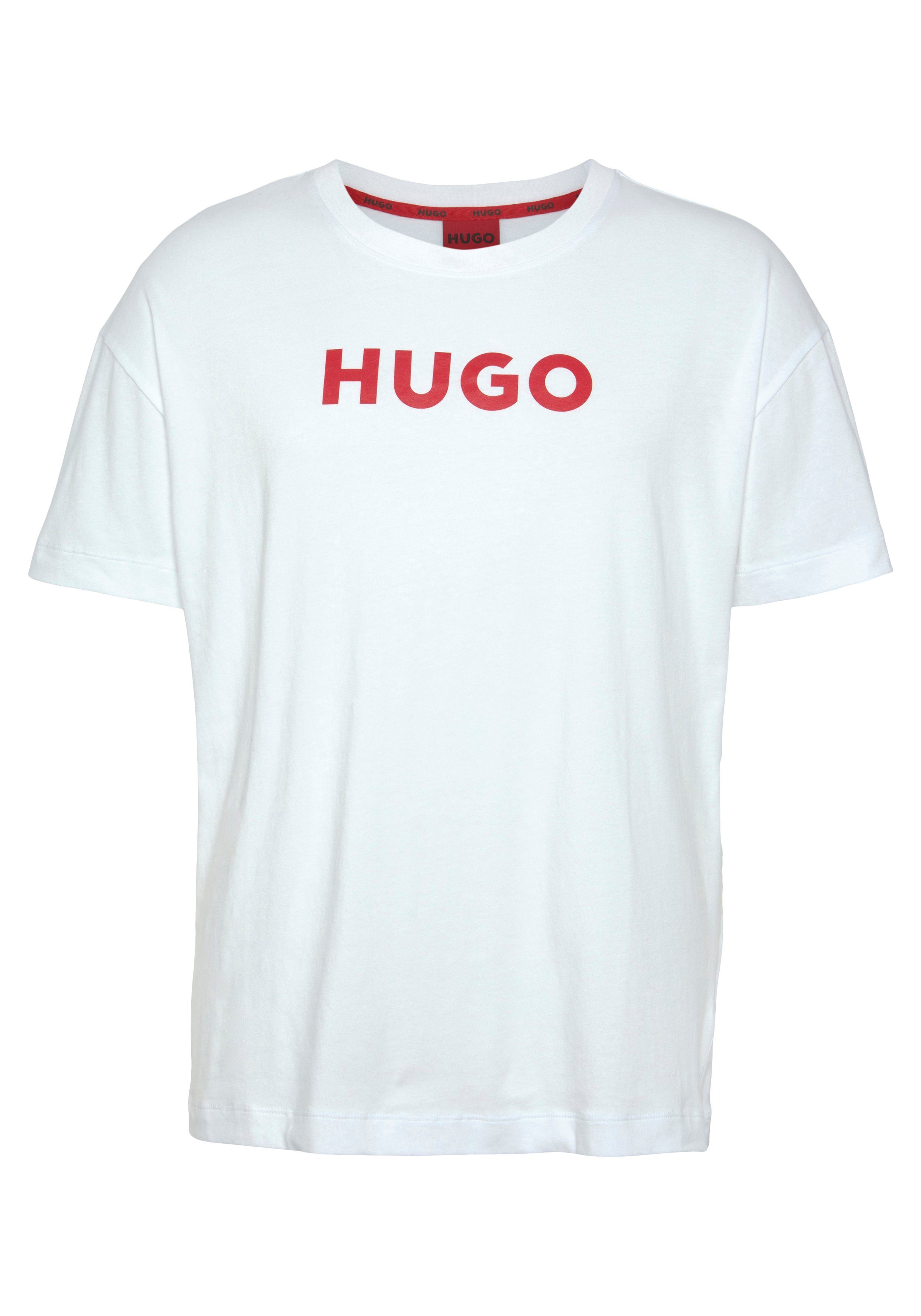 HUGO T-Shirt mit Brust der auf T-Shirt HUGO-Schriftzug Hero kontrastfarbenem