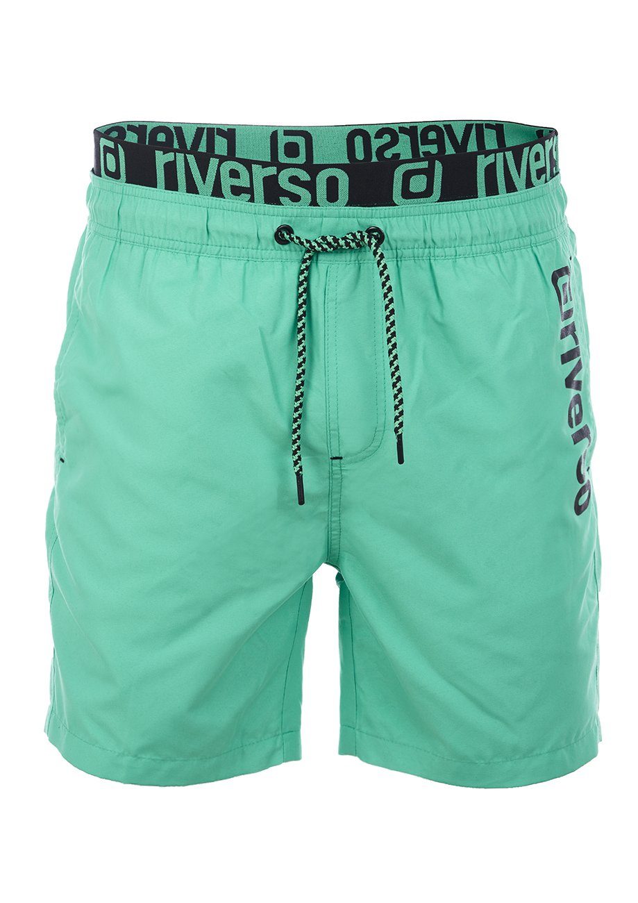 Herren Badeshorts RIVBobby Fit Regular Green-Black Kordelzug Badehose mit Flashy (1-St) riverso Sportshorts