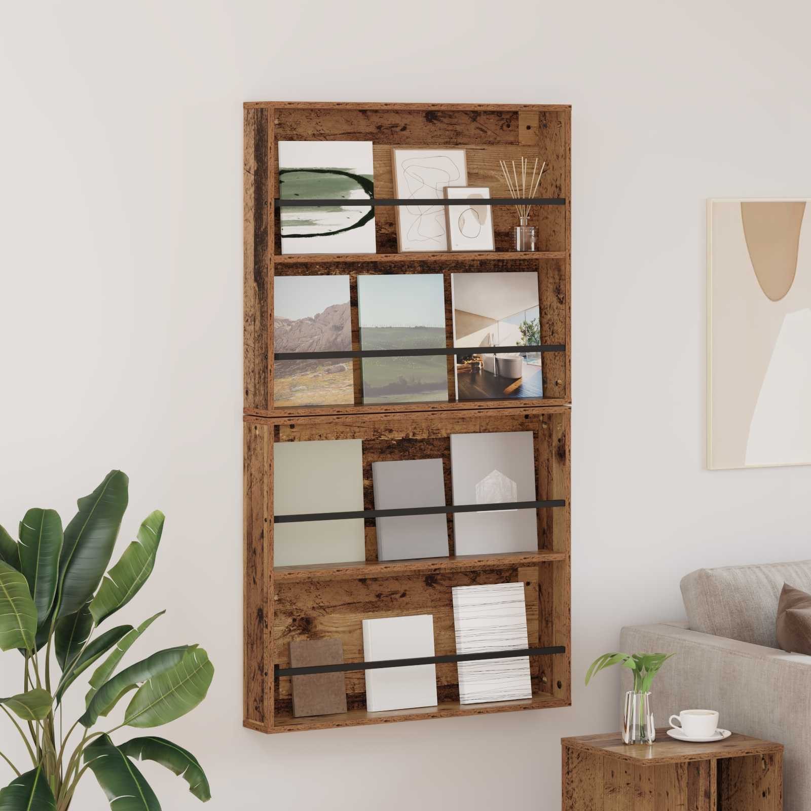 vidaXL Zeitungsständer Magazinregal 2 stk. Altholz 80 x 12 x 70 cm Holzwerkstoff (2 St)