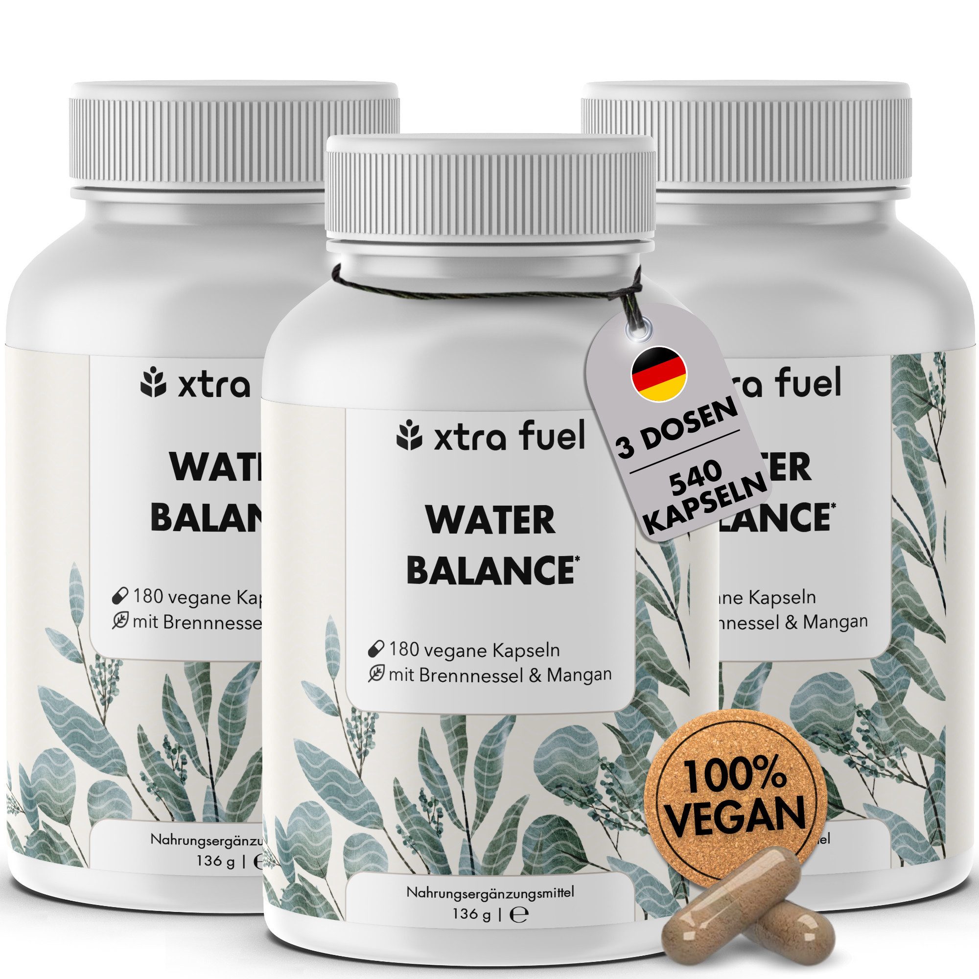 XTRA FUEL Water Balance - 5-in-1 Komplex für Elektrolytgleichgewicht & Beine* Kapsel, 408 g