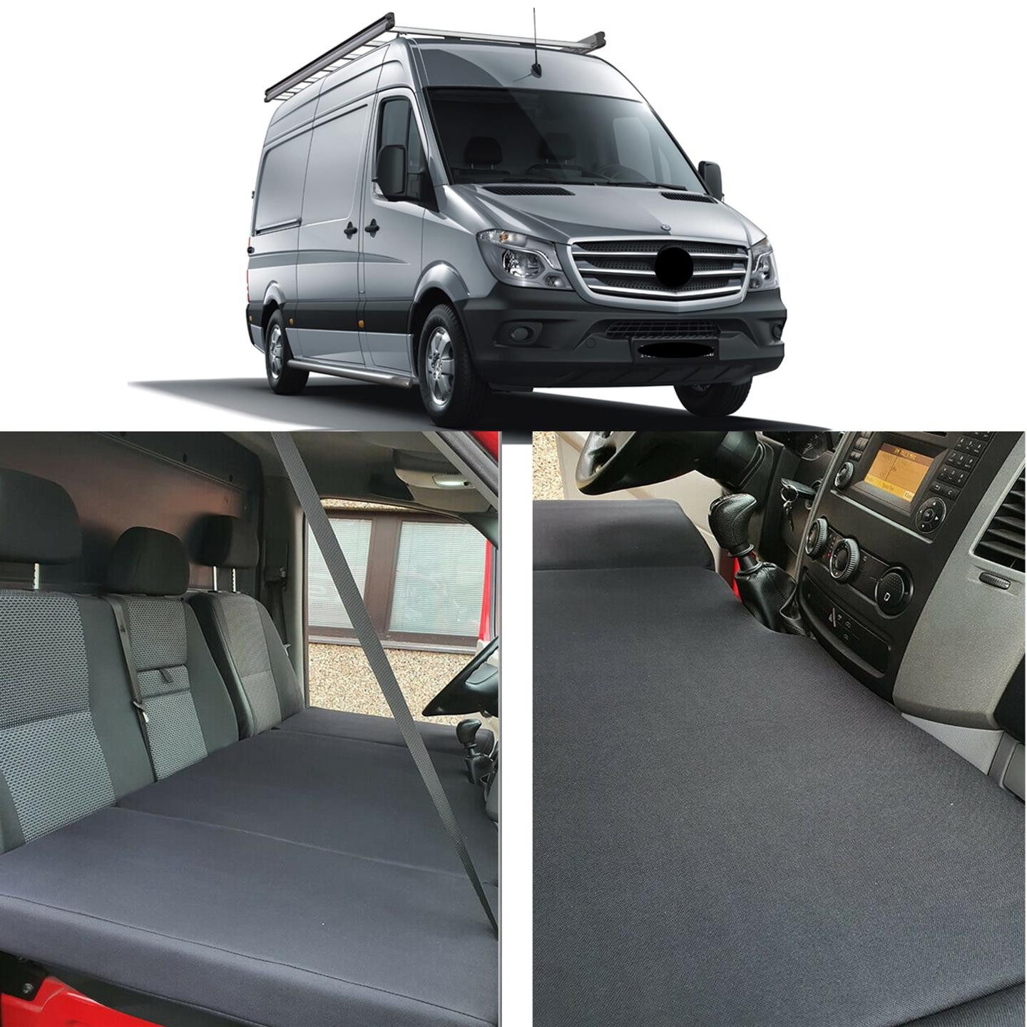 Klappmatratze für VW Sprinter W906 Crafter 1 Bj 2006-17 (SP), BREMER SITZBEZÜGE, (Set, 3-teilige klappbare Schlafauflage), in Schwarz