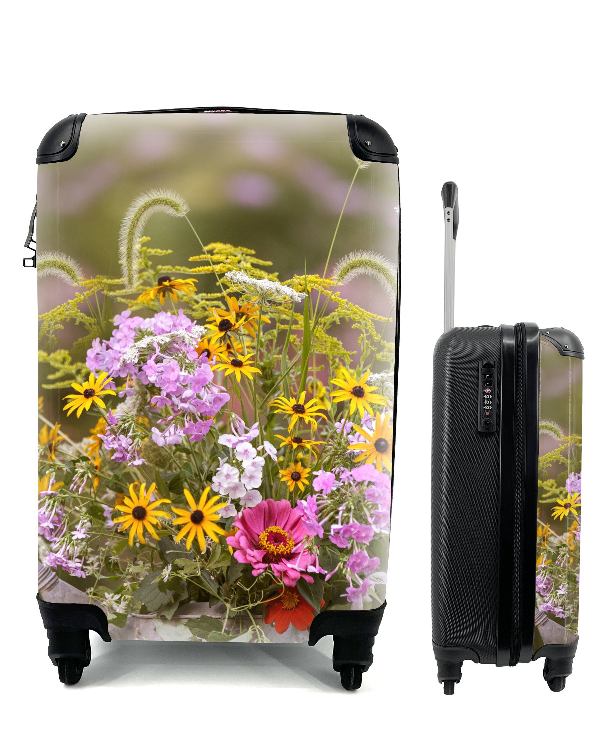 MuchoWow Handgepäckkoffer Blumen - Gießkanne - Farbe, 4 Rollen, Reisetasche mit rollen, Handgepäck für Ferien, Trolley, Reisekoffer