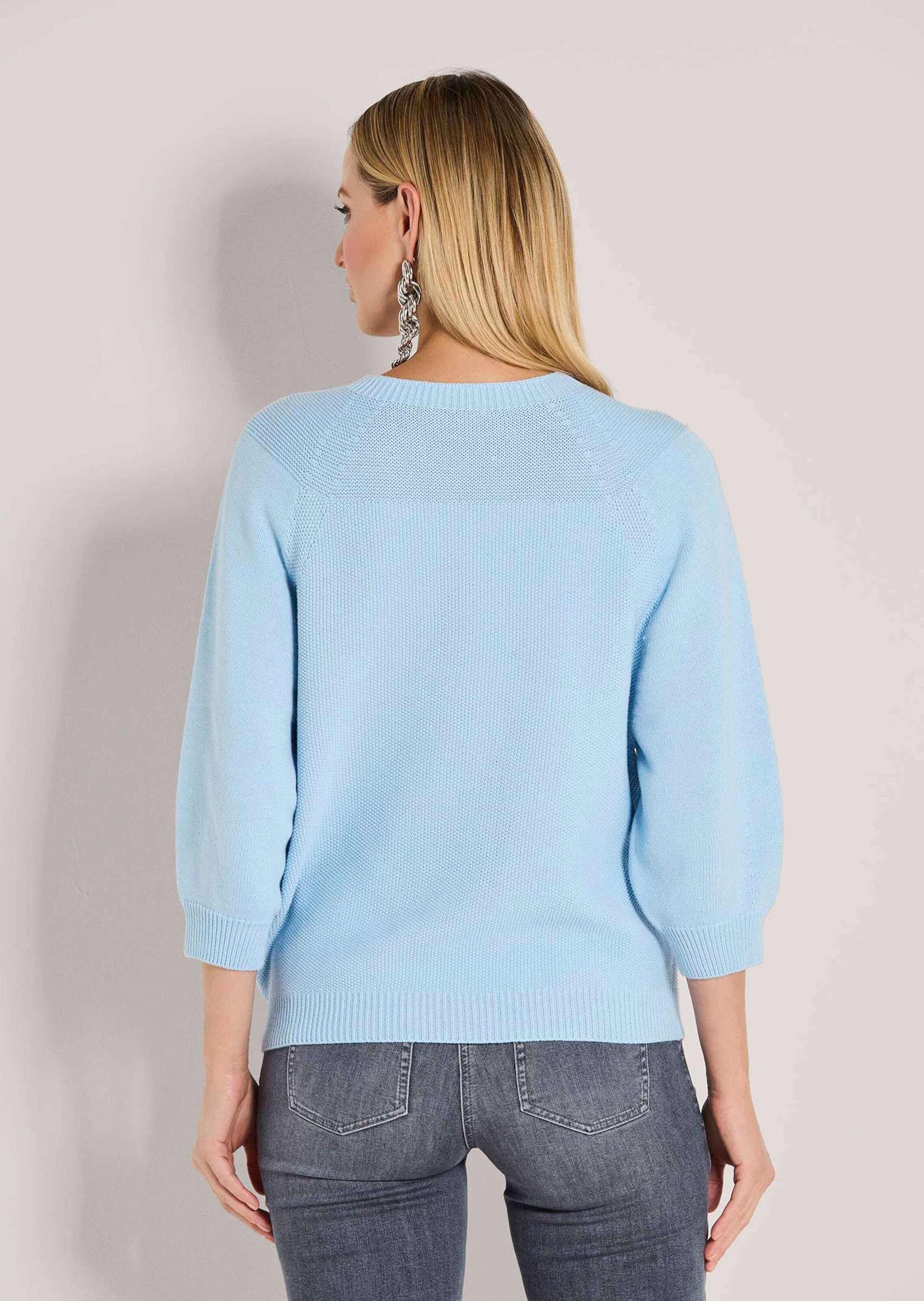 MADELEINE Strickpullover Zeitloser Baumwollpullover mit Perlfang-Muster Herbstpullover mit 3/4-Ärmeln und Rundhals